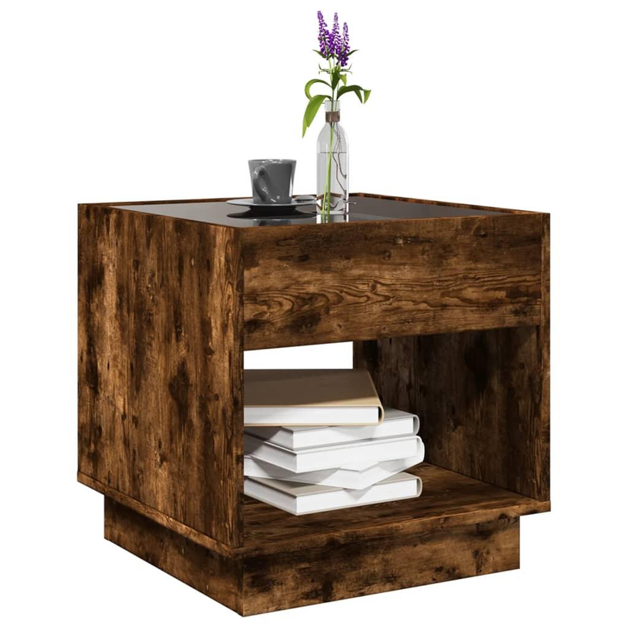 Voir la diapositive 5 : VIDAXL Table basse avec LED Infinity chene fume 50x50x50 cm