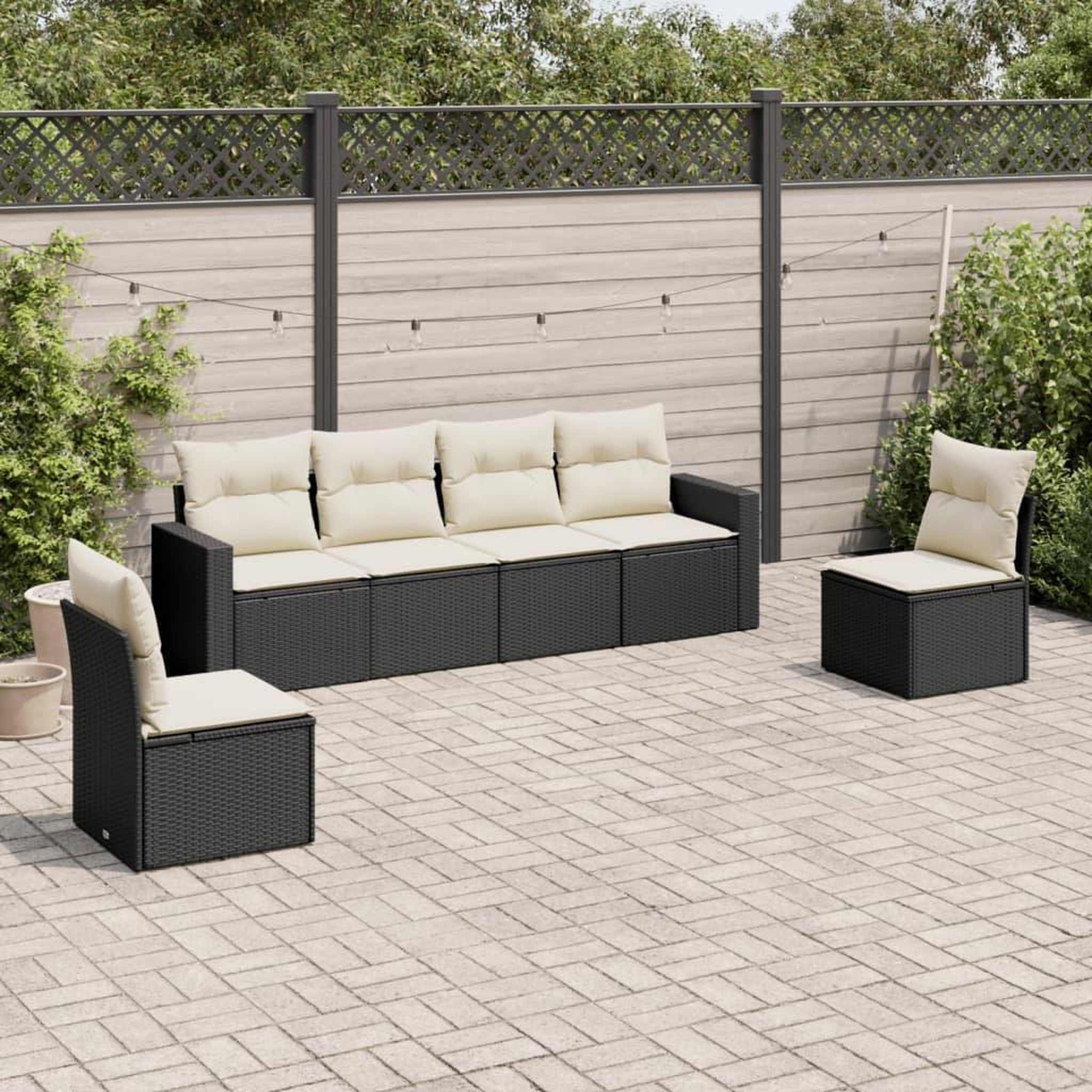 VIDAXL Salon de jardin 6 pcs avec coussins noir resine tressee