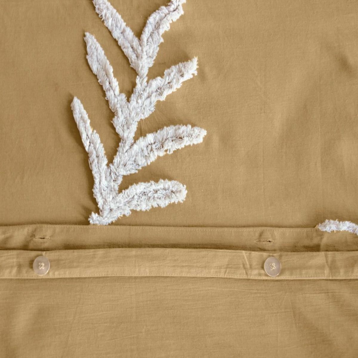 COTE DECO Housse de couette 240x220 FEUILLU + 2 taies 100% coton lavé 52 fils