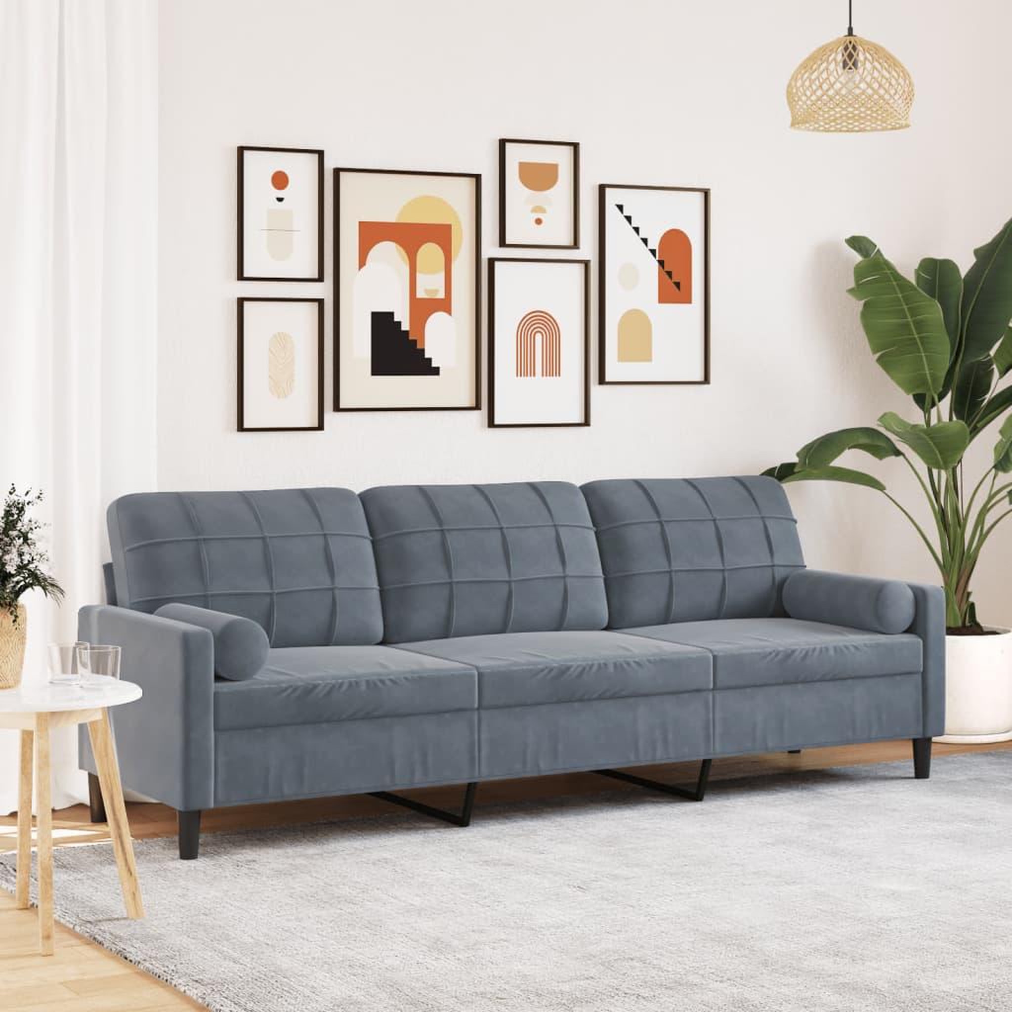 VIDAXL Canape 3 places avec oreillers gris fonce 210 cm velours