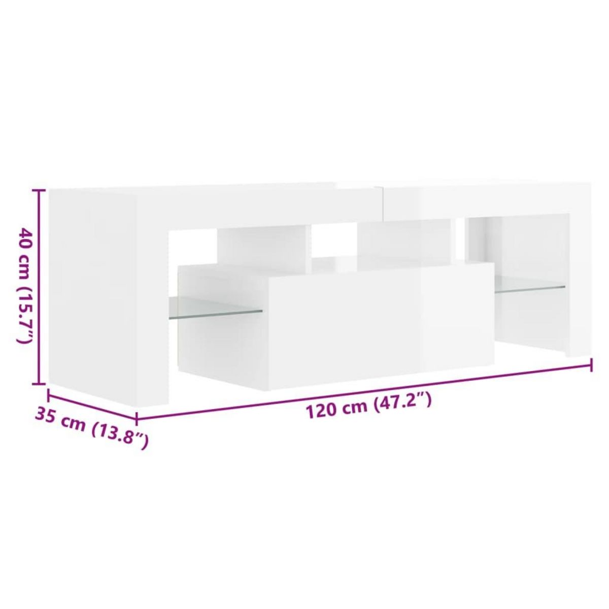 VIDAXL Meuble TV avec lumieres LED blanc brillant 120x35x40 cm