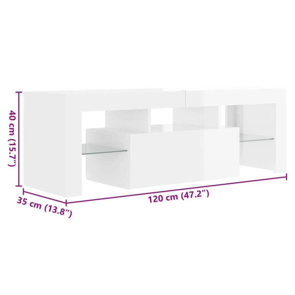 VIDAXL Meuble TV avec lumieres LED blanc brillant 120x35x40 cm