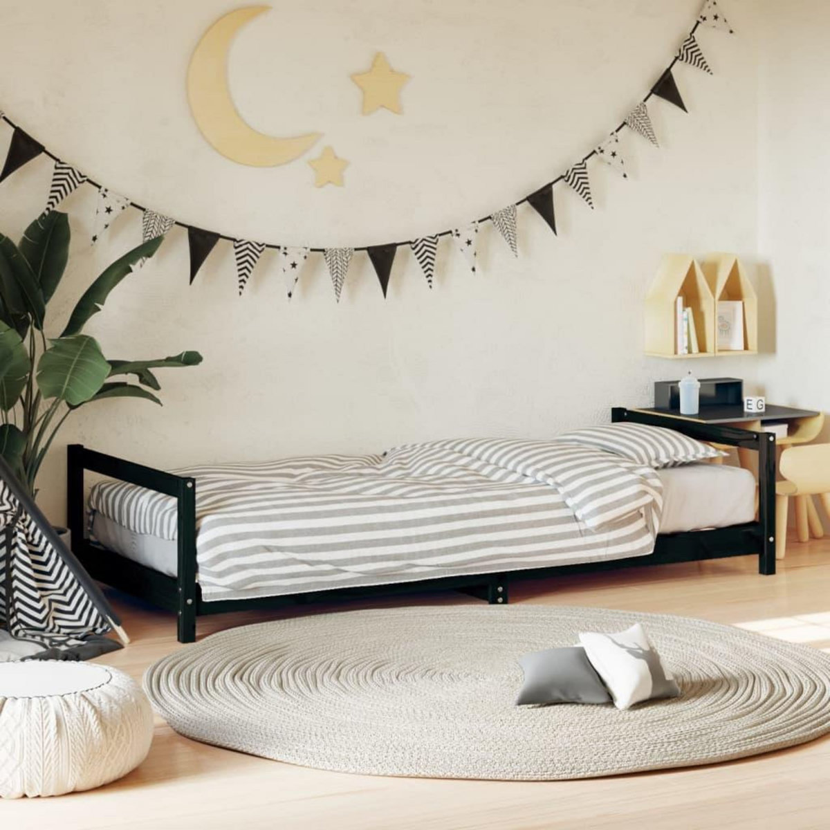 VIDAXL Cadre de lit pour enfants noir 90x190 cm bois de pin massif