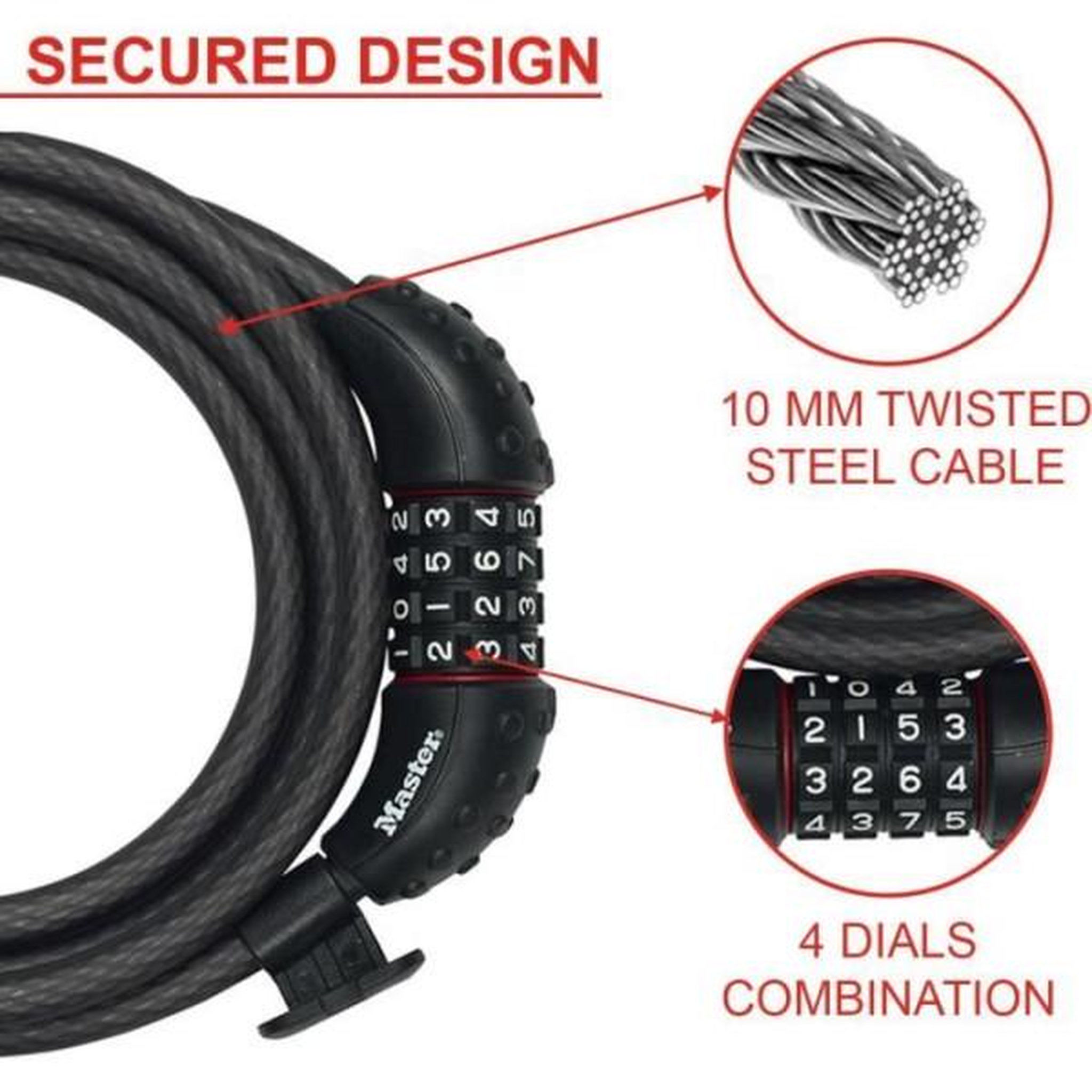 Voir la diapositive 3 : Master lock Antivol pour vélo - MASTER LOCK - 8120EURDPRO - Câble torsadé en acier - 1,8 m de longueur