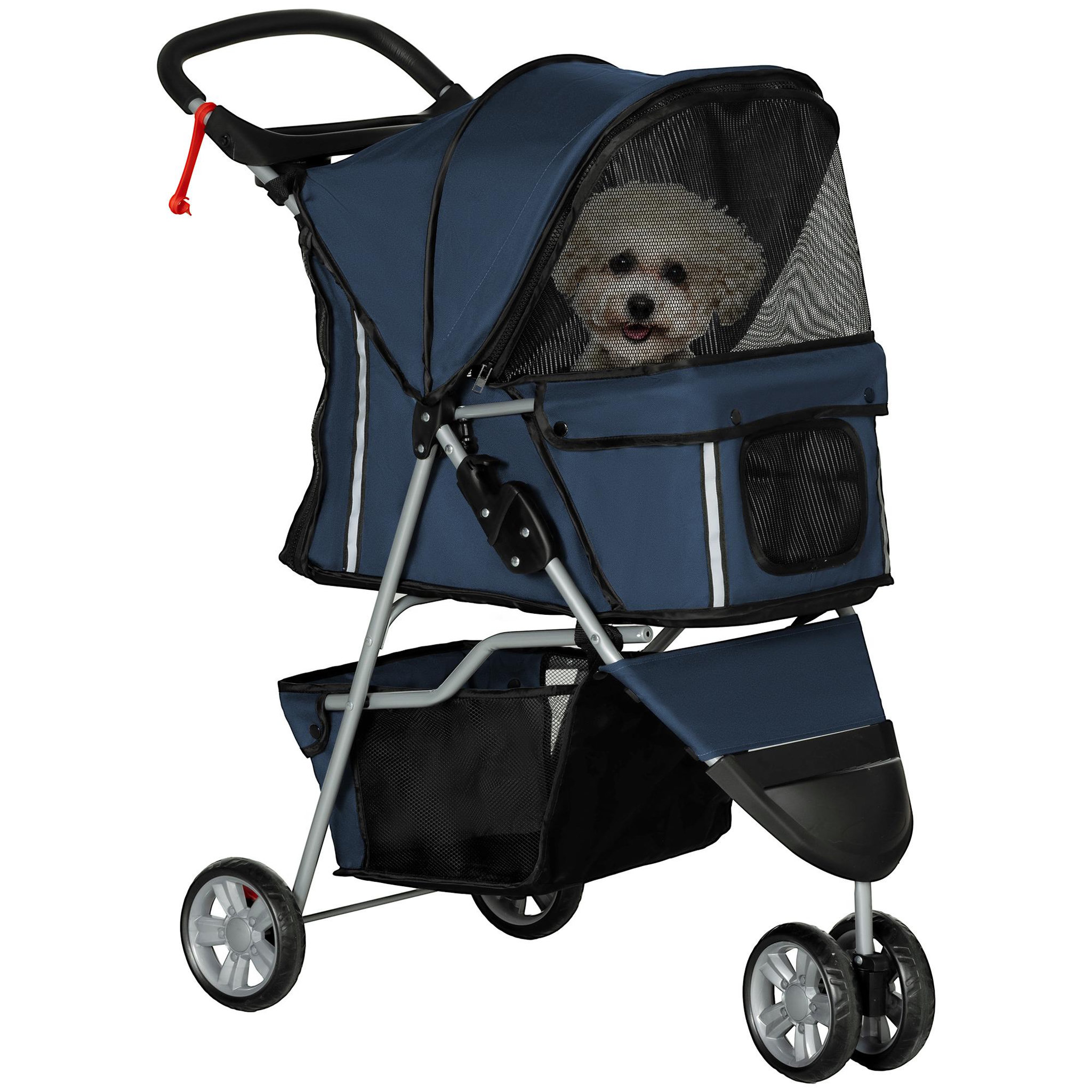 PAWHUT Poussette buggy pliable chien chat - porte-gobelet, panier rangement intégré - acier oxford bleu marine
