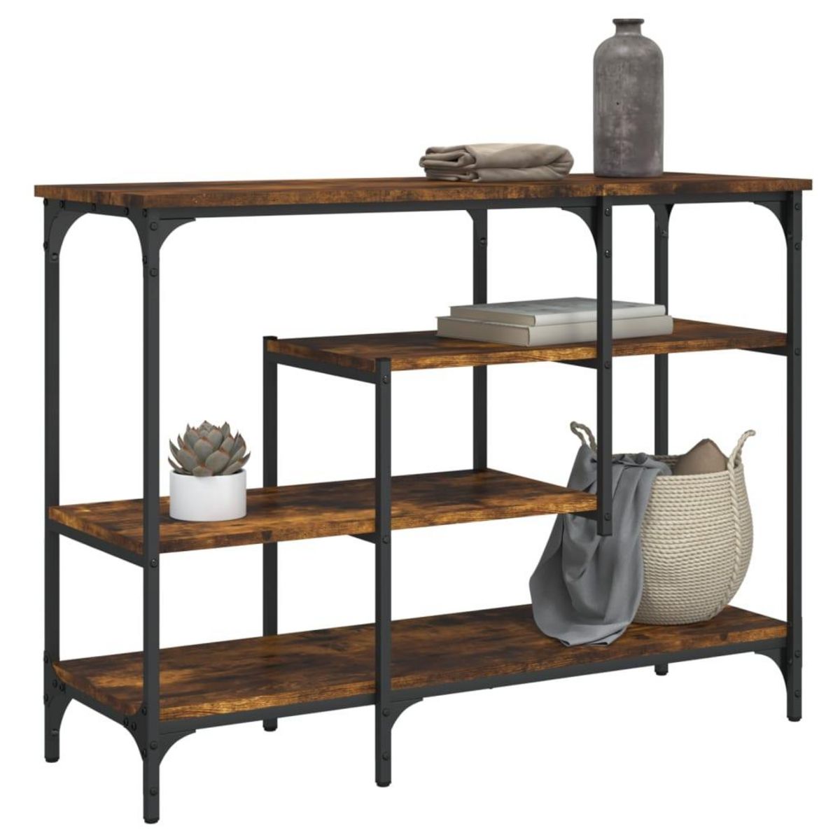 VIDAXL Table console avec etageres chene fume 100x35x75 cm