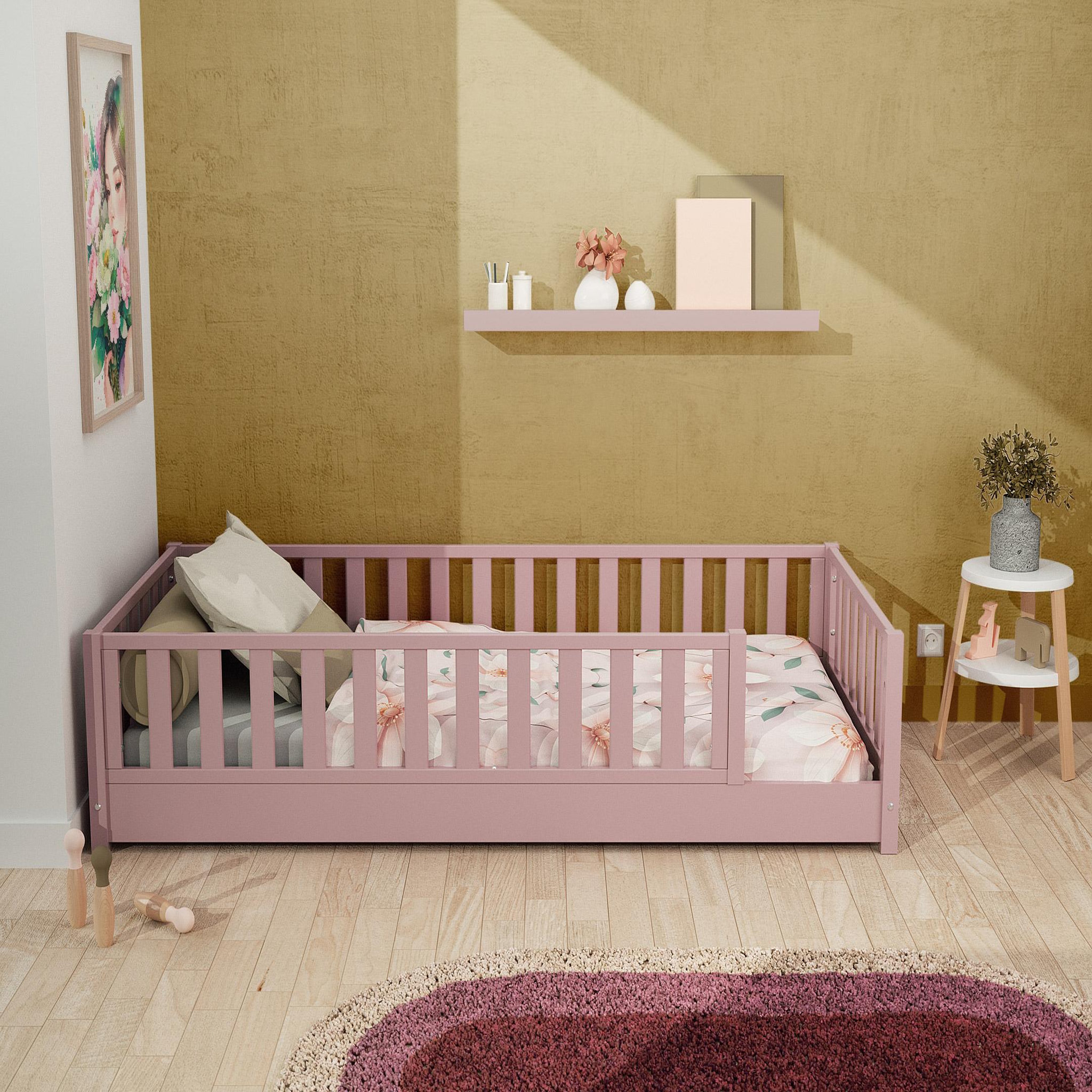 Voir la diapositive 2 : JURABABY Lit au sol enfant en bois SONHO avec matelas - 90x190