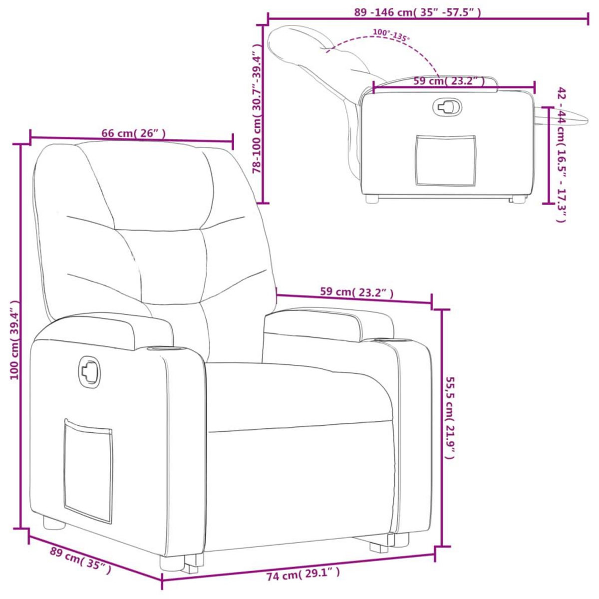 VIDAXL Fauteuil inclinable Gris Similicuir