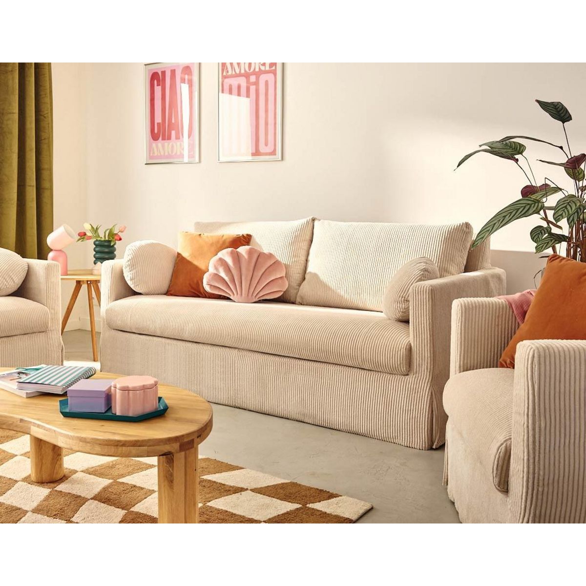 LISA DESIGN Serena - canapé droit déhoussable 3 places en velours côtelé