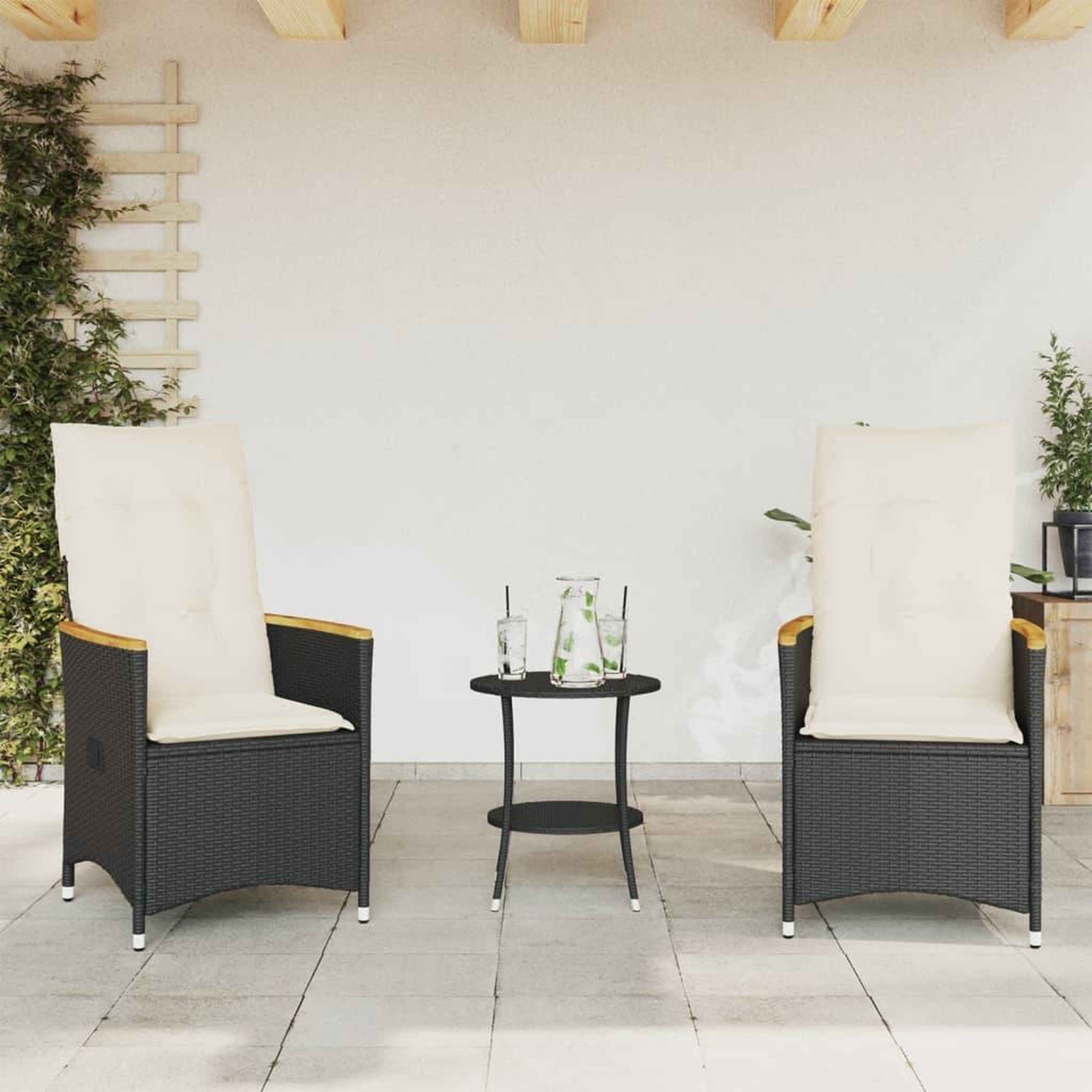 Voir la diapositive 3 : VIDAXL Ensemble de bistro 3 pcs avec coussins noir resine tressee