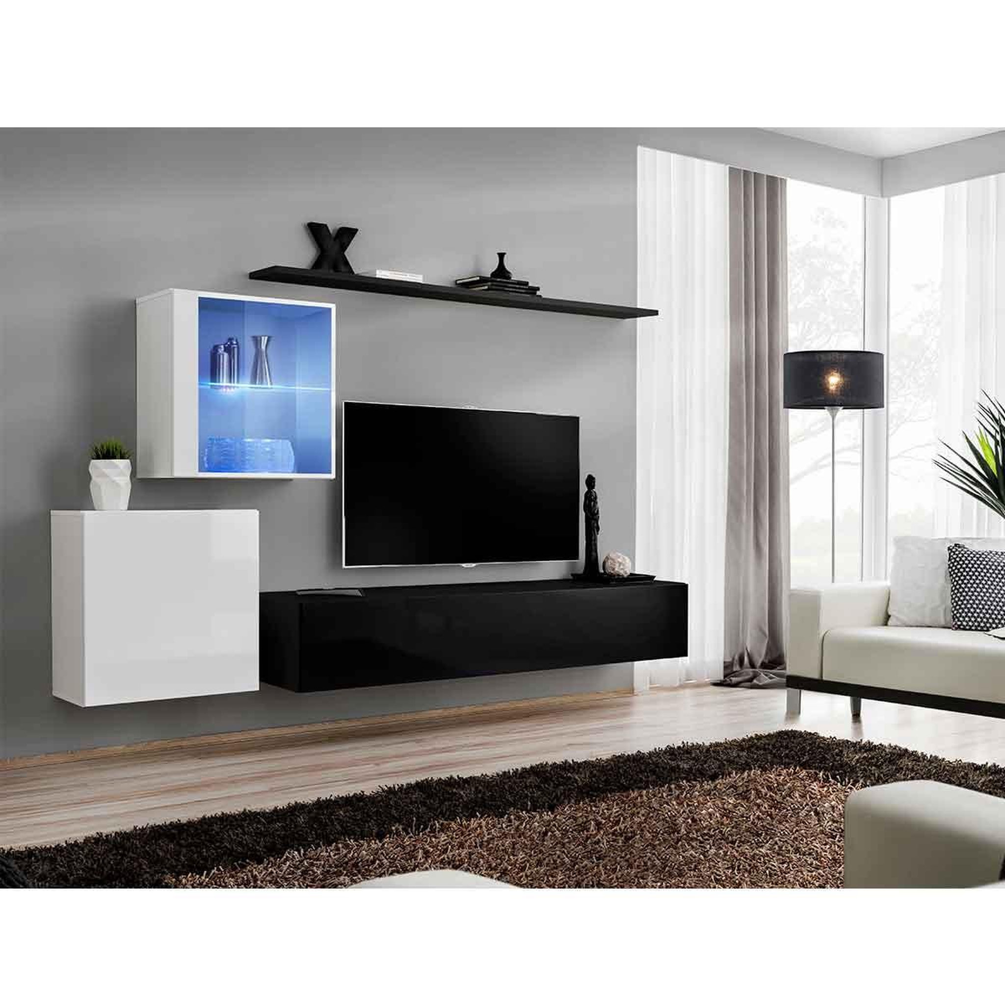 Voir la diapositive 2 : Paris Prix Meuble tv mural design  switch xv  260cm noir & blanc