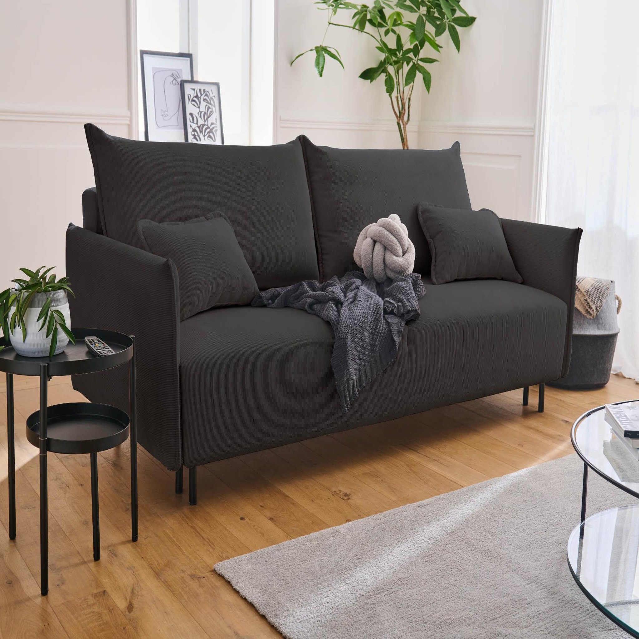 Voir la diapositive 5 : LISA DESIGN Valentina - canapé 3 places convertible - avec coffre - en velours côtelé - style contemporain