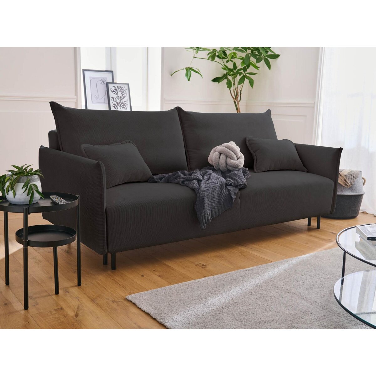 LISA DESIGN Valentina - canapé 3 places convertible - avec coffre - en velours côtelé - style contemporain