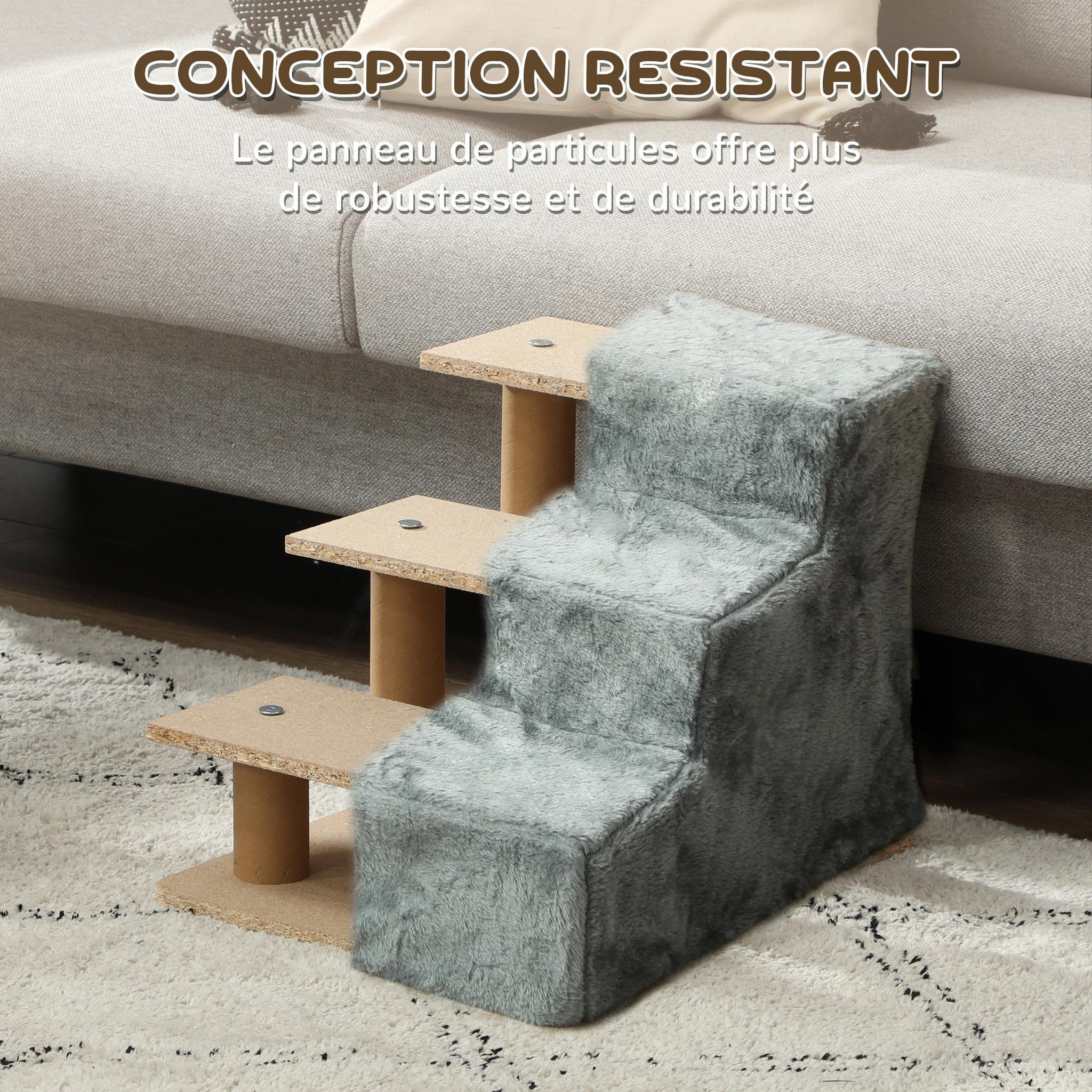 Voir la diapositive 4 : PAWHUT Escalier pour chien à 3 marches déhoussable lavable - 46 x 35 x 35 cm - gris