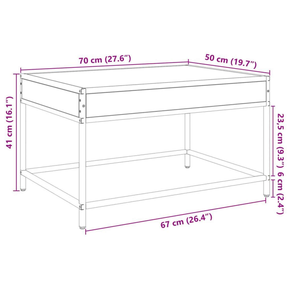VIDAXL Table basse avec LED infini chene sonoma 70x50x41 cm