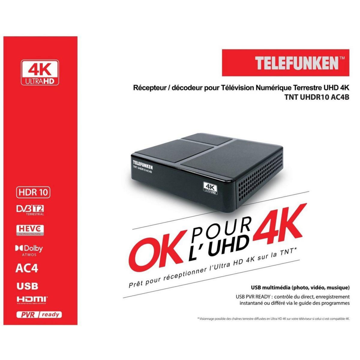 TELEFUNKEN Décodeur TNT TNT Ultra Haute Definition 4K