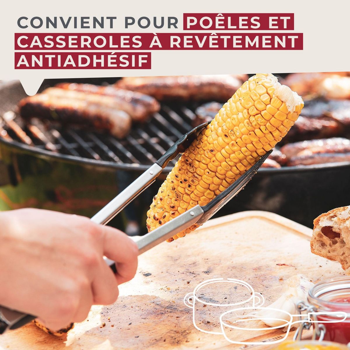 Fackelmann Ensemble de 2 Pinces de cuisine double embout 35 cm Fackelmann Penderie