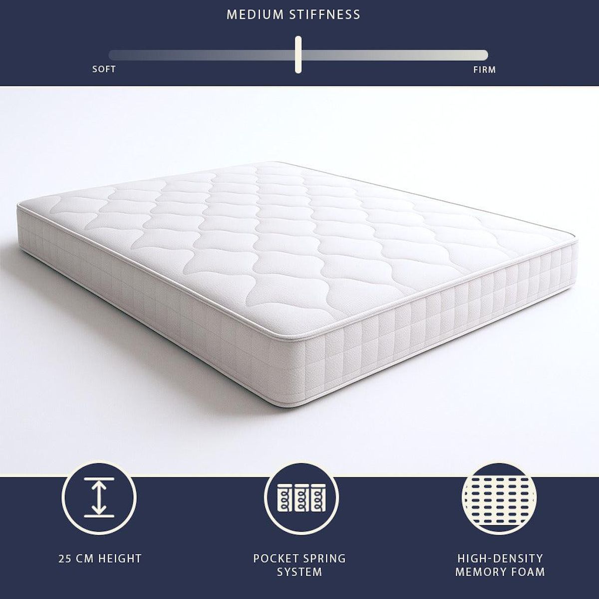 THE WHITE STONE Matelas 80x190 à Ressorts Ensachés et Mémoire de Forme | Hauteur 25 cm | Ergonomique, Ignifuge, Anallergique | Fabriqué en Italie