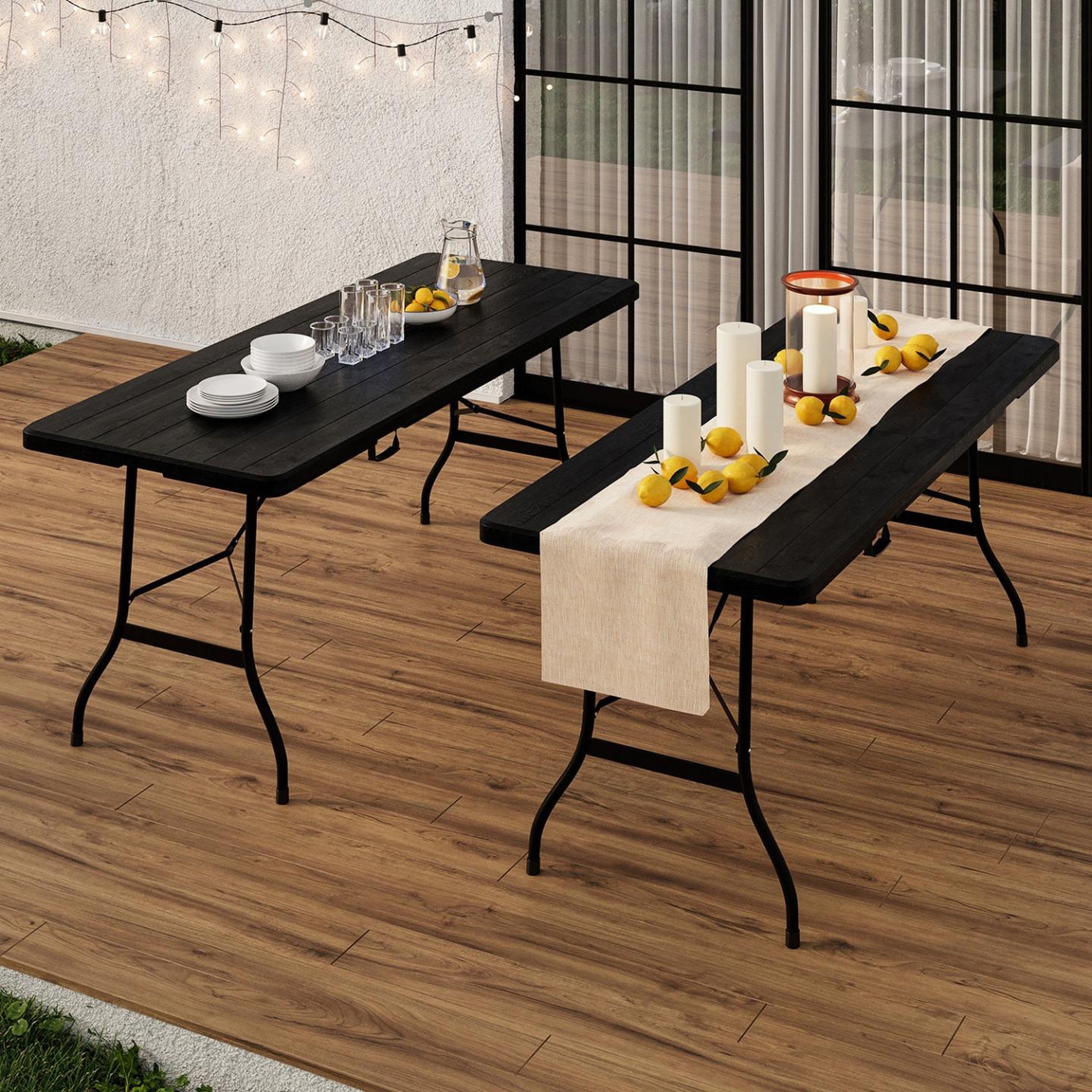 Voir la diapositive 3 : ID MARKET Table pliante d'appoint portable 180 cm pour camping ou réception imitation bois noir