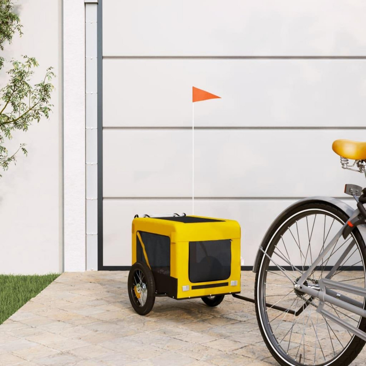 VIDAXL Remorque de velo pour animaux de compagnie jaune et noir
