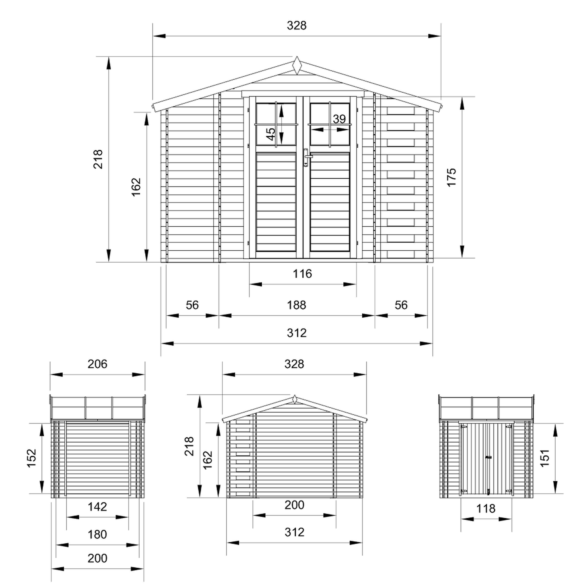 Voir la diapositive 6 : TIMBELA Abri de jardin en bois et range bûches extérieur - 3,53 + 0,97+0,97 m2 m389f