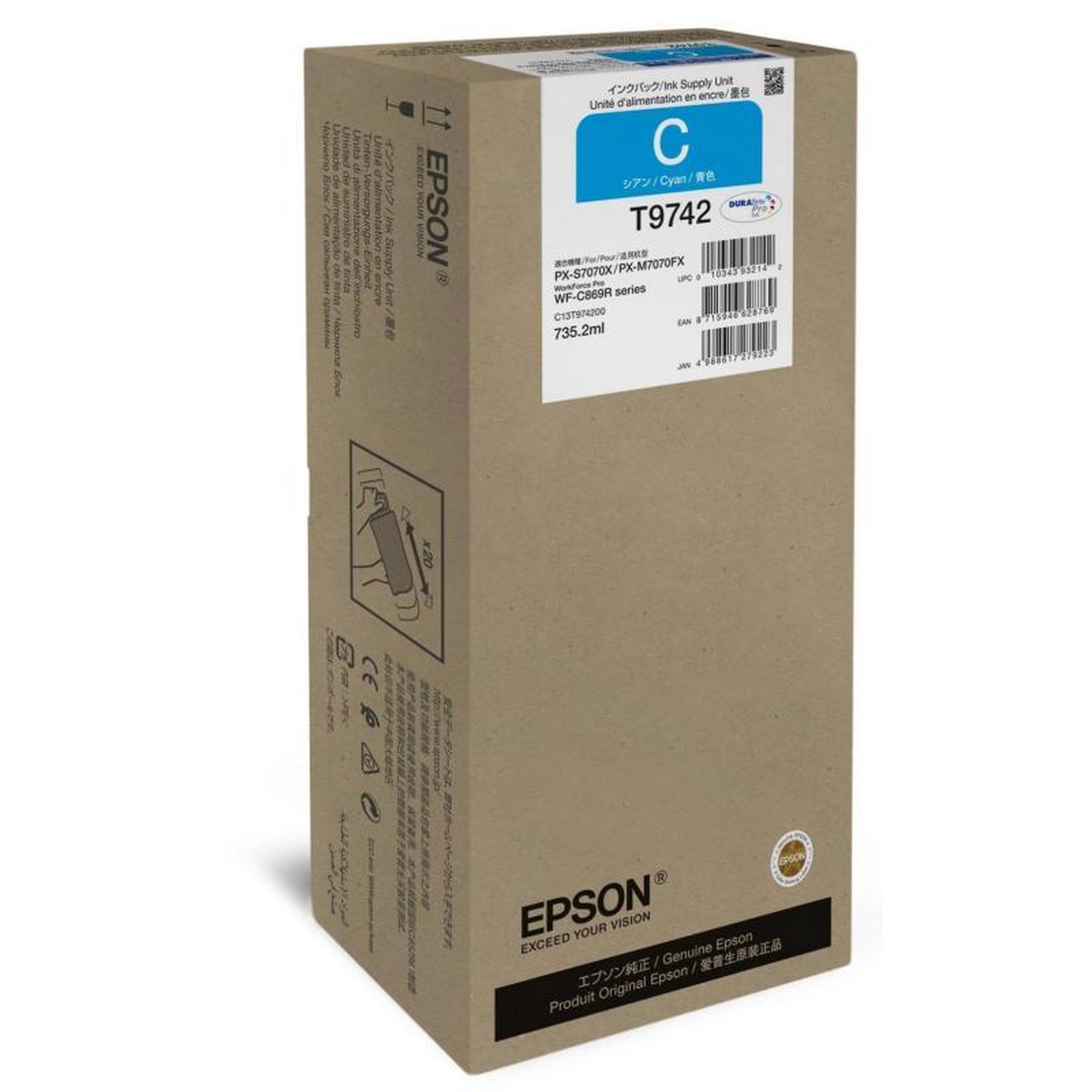 Voir la diapositive 2 : Epson Epson Ink T9742 Cyan XXL (C13T97420N)