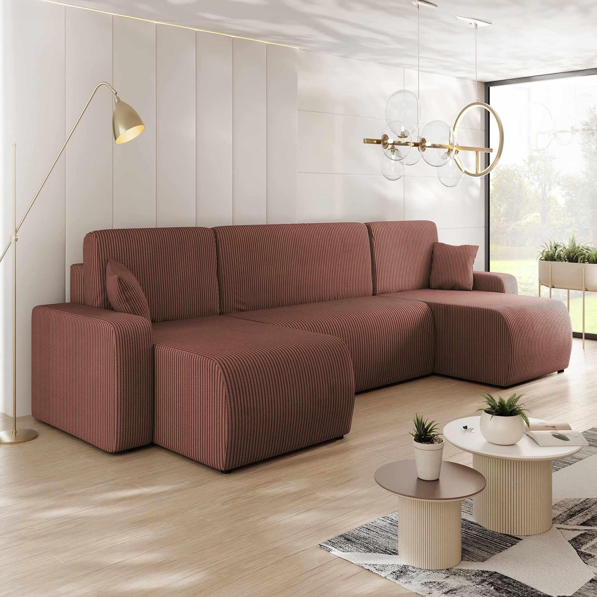 Voir la diapositive 1 : BEST MOBILIER Artemisa - canapé panoramique en u - 7 places - convertible avec coffre - en velours côtelé