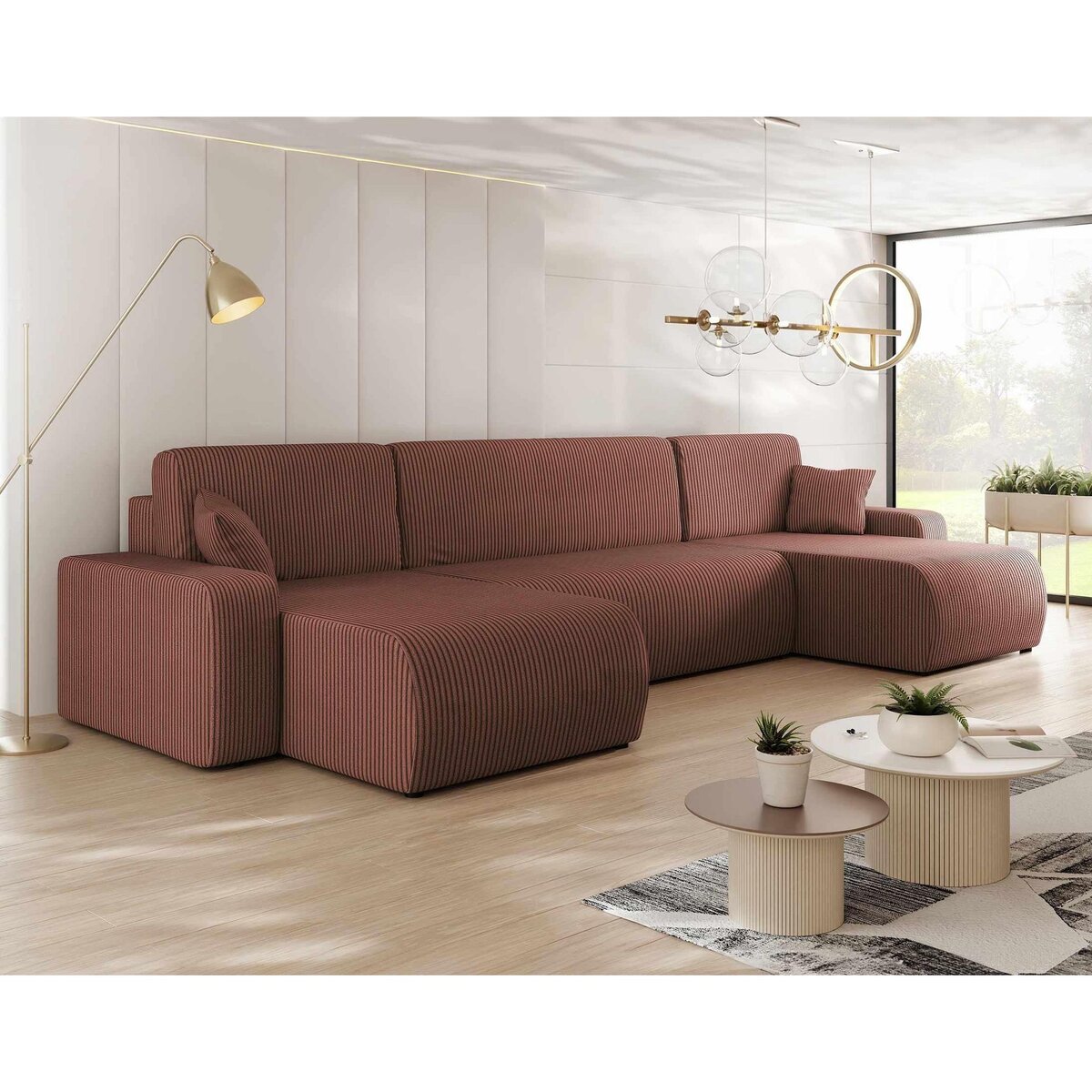 BEST MOBILIER Artemisa - canapé panoramique en u - 7 places - convertible avec coffre - en velours côtelé