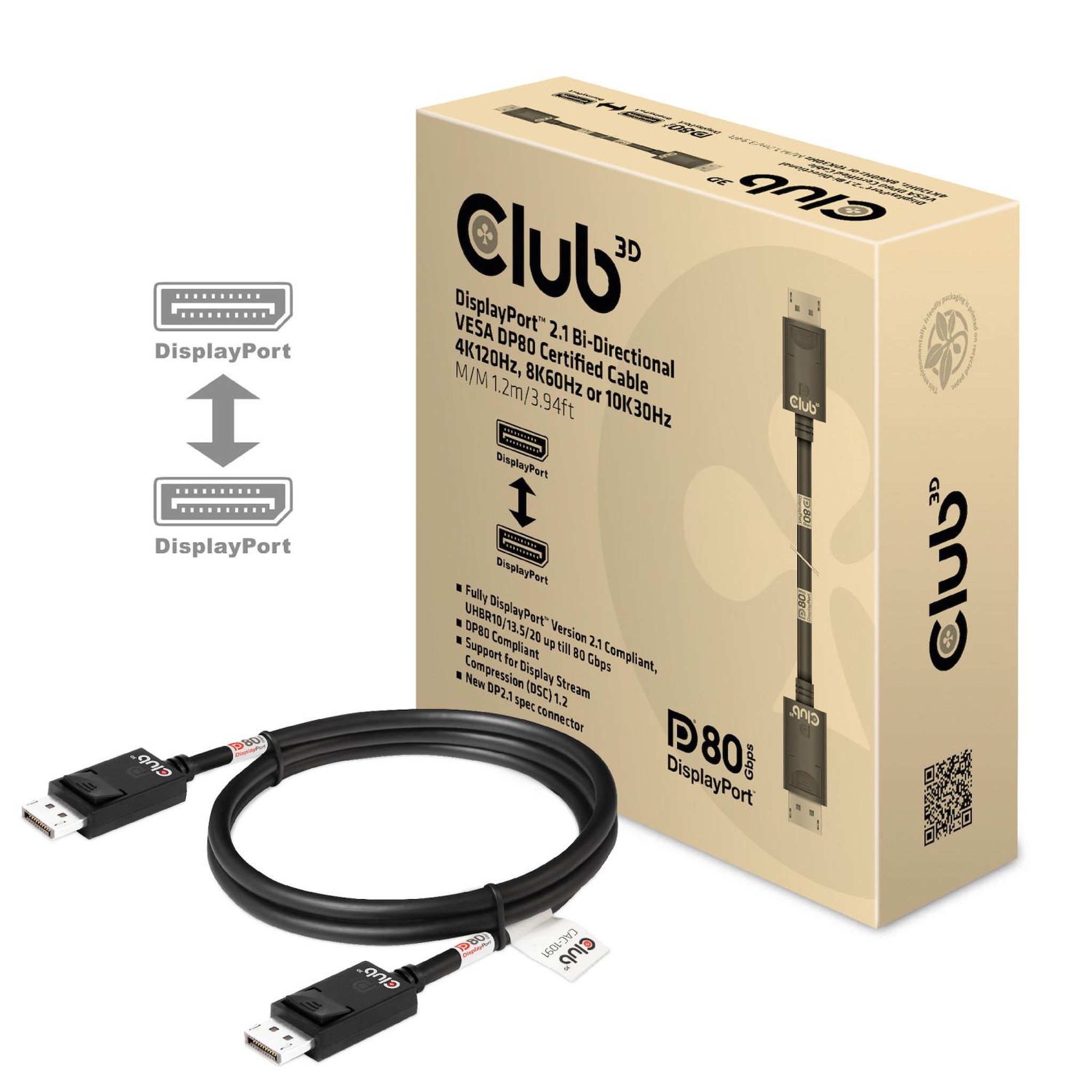 Voir la diapositive 3 : CLUB 3D CLUB3D CAC-1091 câble DisplayPort 1,2 m Noir