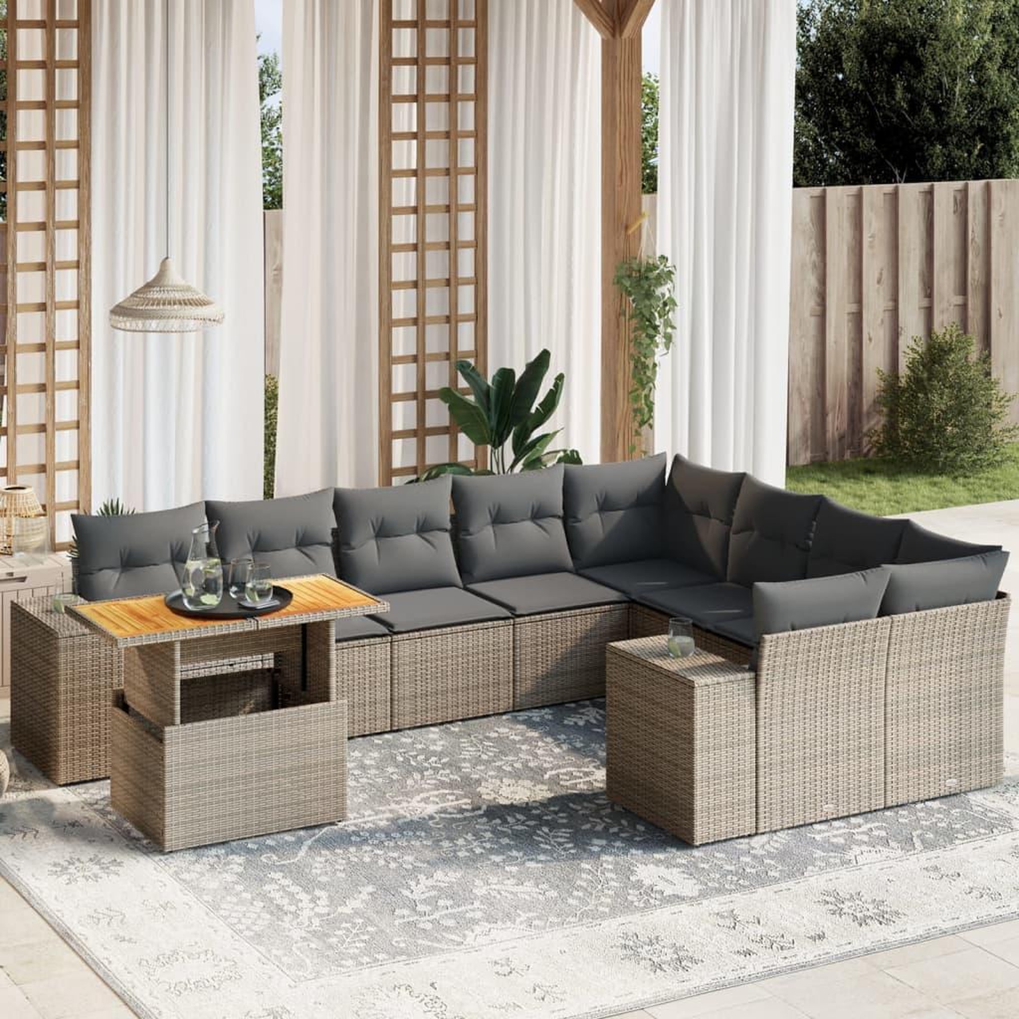 VIDAXL Salon de jardin avec coussins 10 pcs gris resine tressee