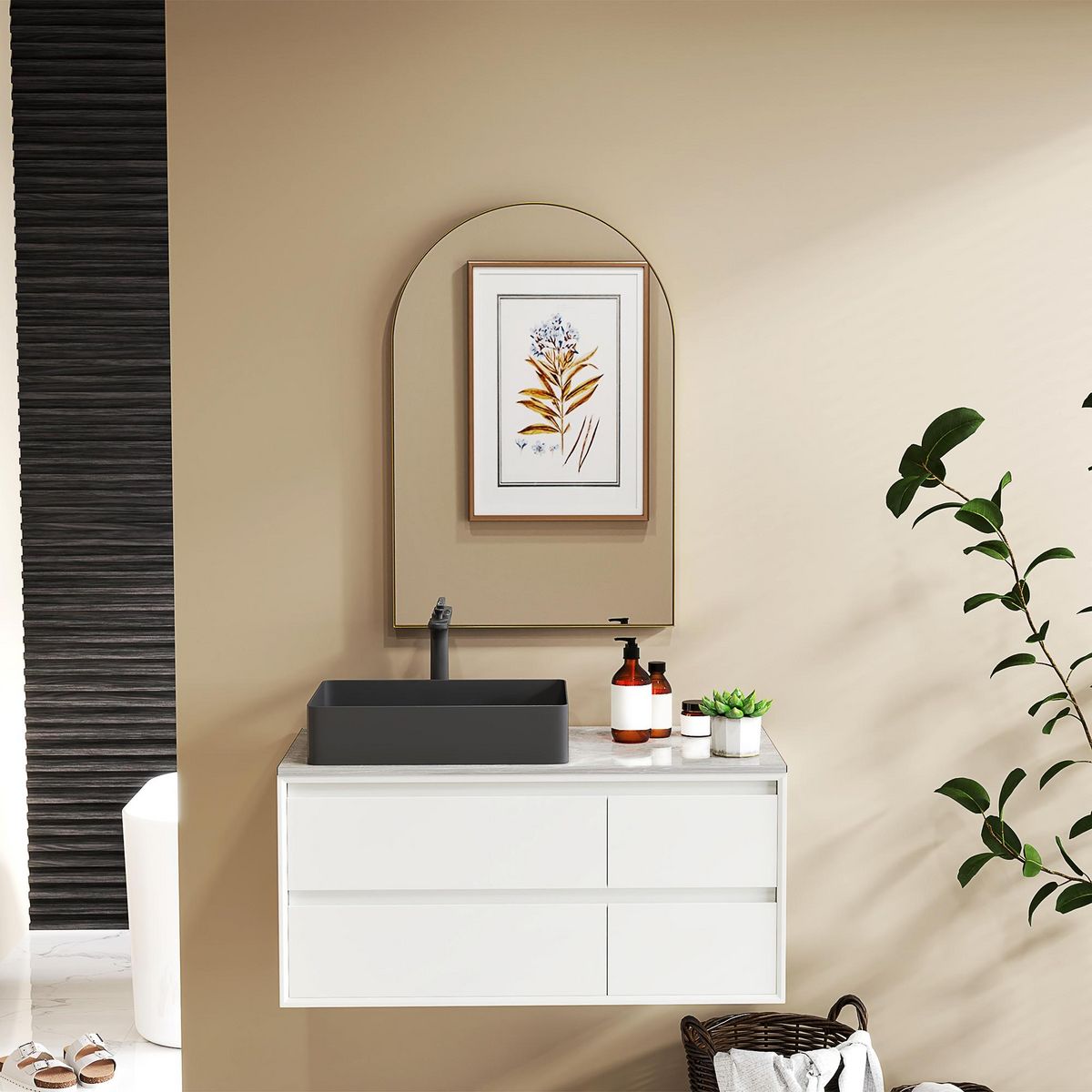 HOMCOM Miroir mural arqué 60 x 90 cm haute définition cadre alliage aluminium doré