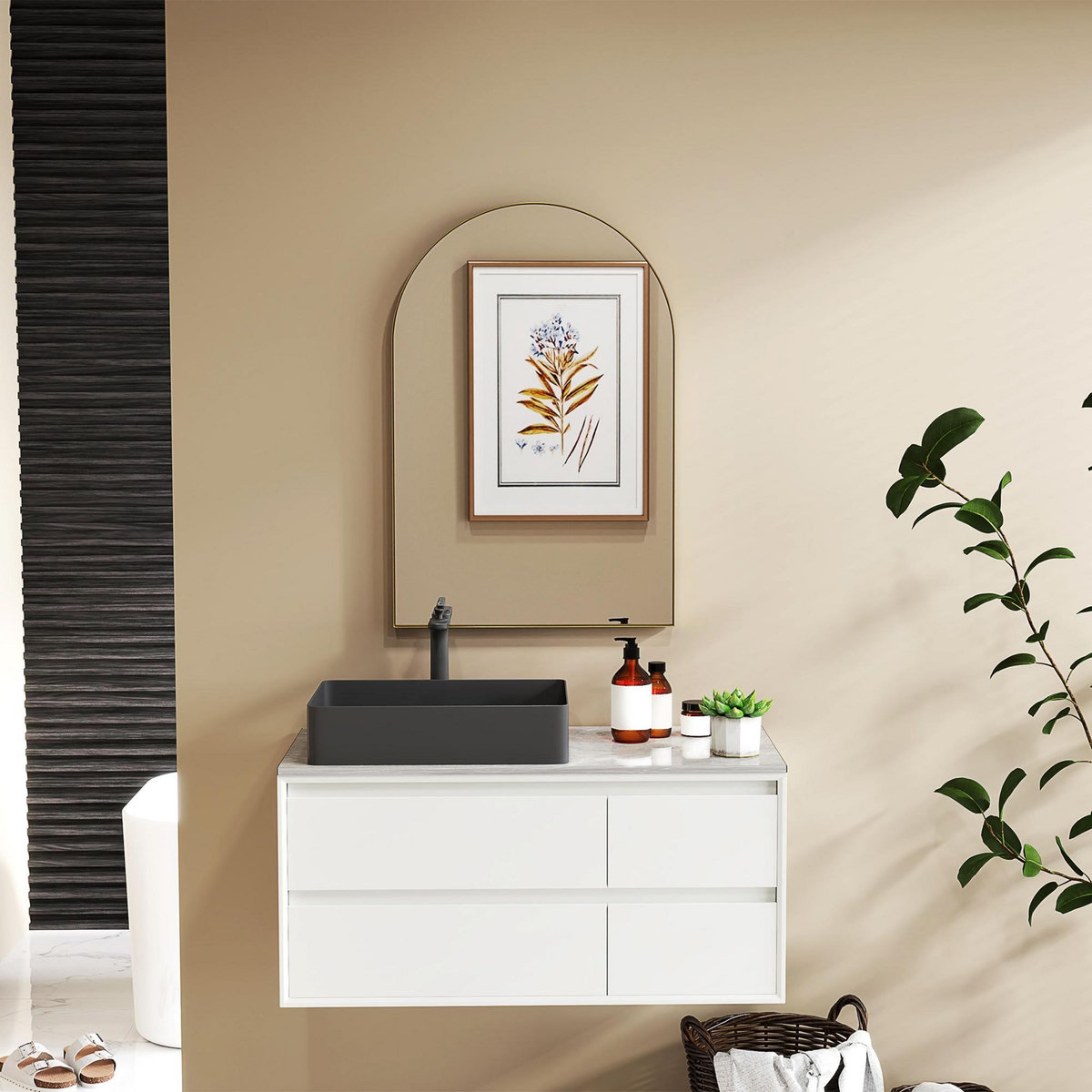 HOMCOM Miroir mural arqué 60 x 90 cm haute définition cadre alliage aluminium doré