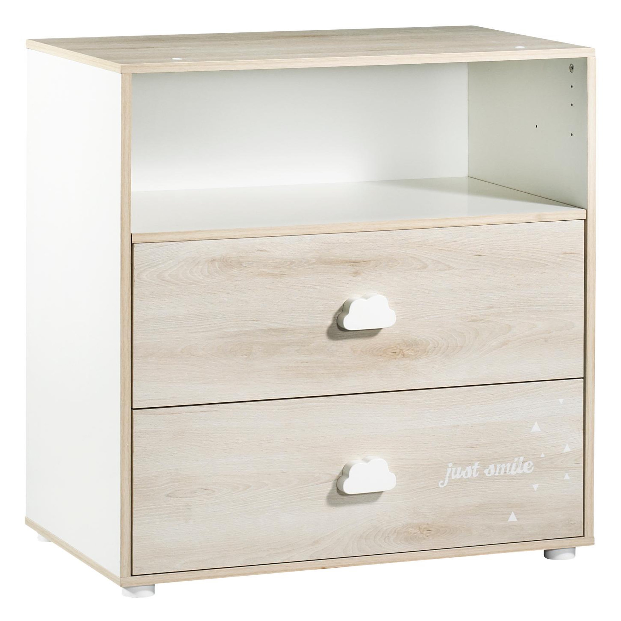 Voir la diapositive 2 : BABY PRICE Commode à langer 2 tiroirs + 1 grande niche HAPPY, Hêtre cendré 