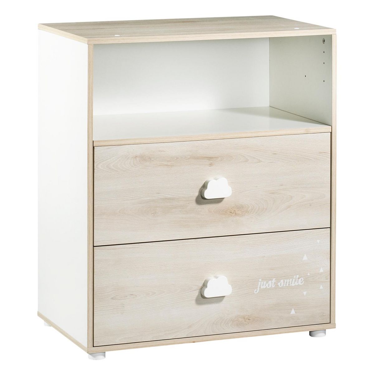 BABY PRICE Commode à langer 2 tiroirs + 1 grande niche HAPPY, Hêtre cendré 
