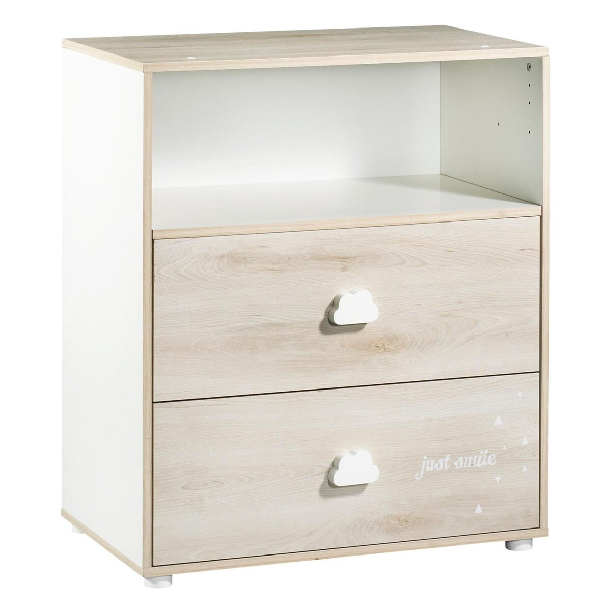 BABY PRICE Commode à langer 2 tiroirs + 1 grande niche HAPPY, Hêtre cendré 