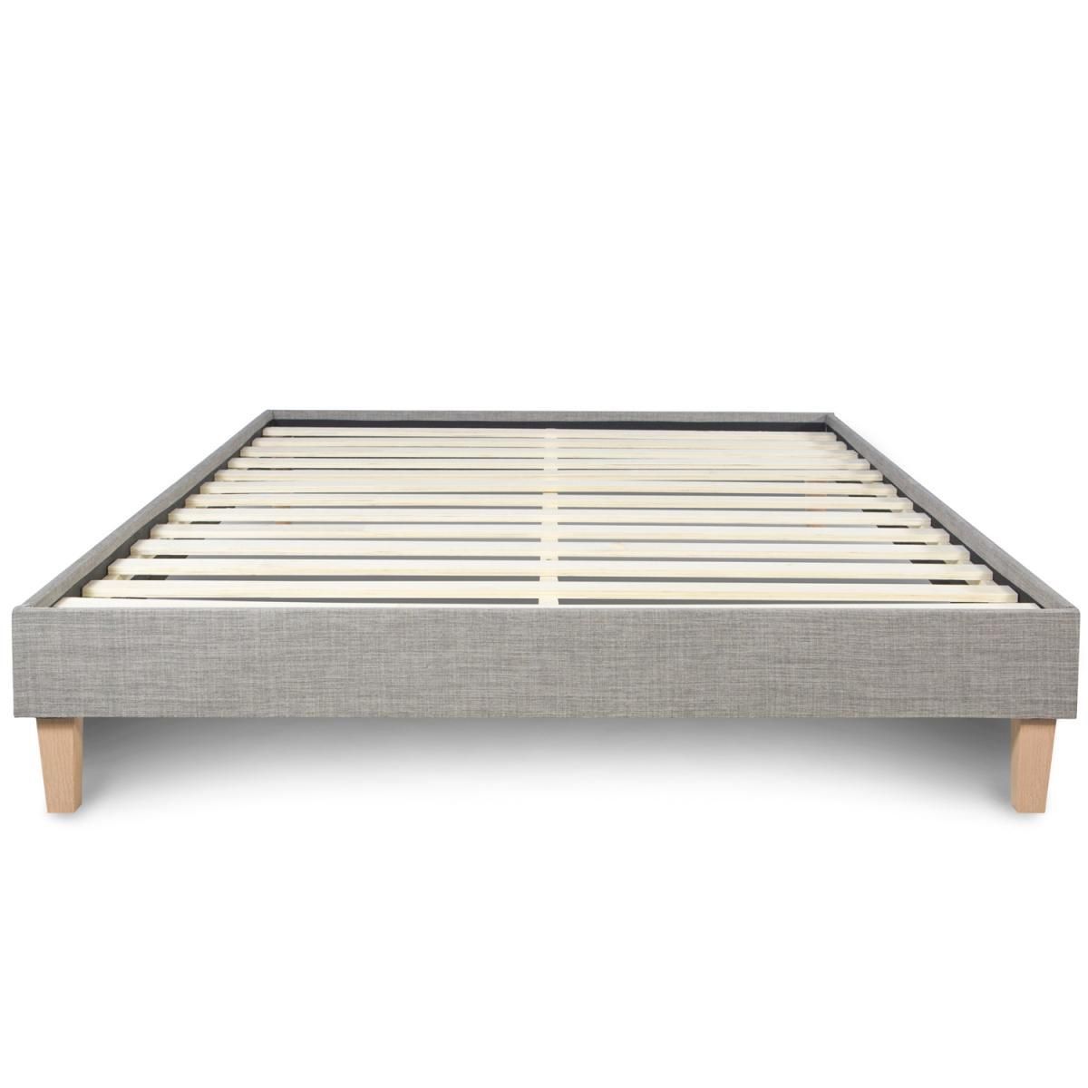 HomeStyle4U Lit Futon Simple 120 x 200 Tissu Gris Sommier à Lattes