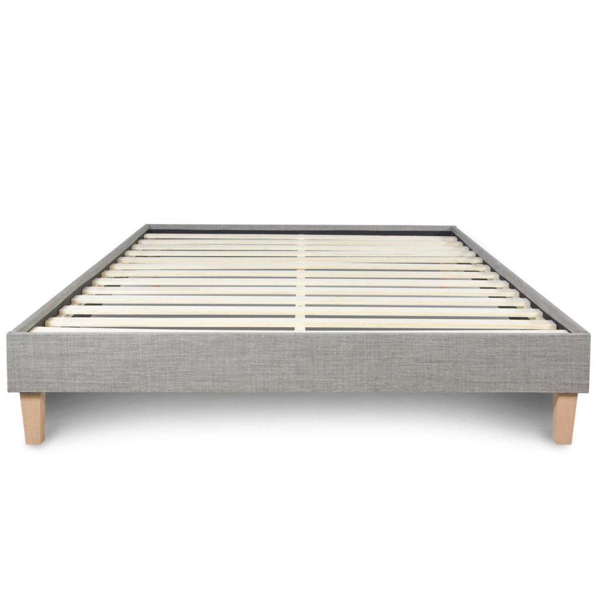 HomeStyle4U Lit Futon Simple 120 x 200 Tissu Gris Sommier à Lattes