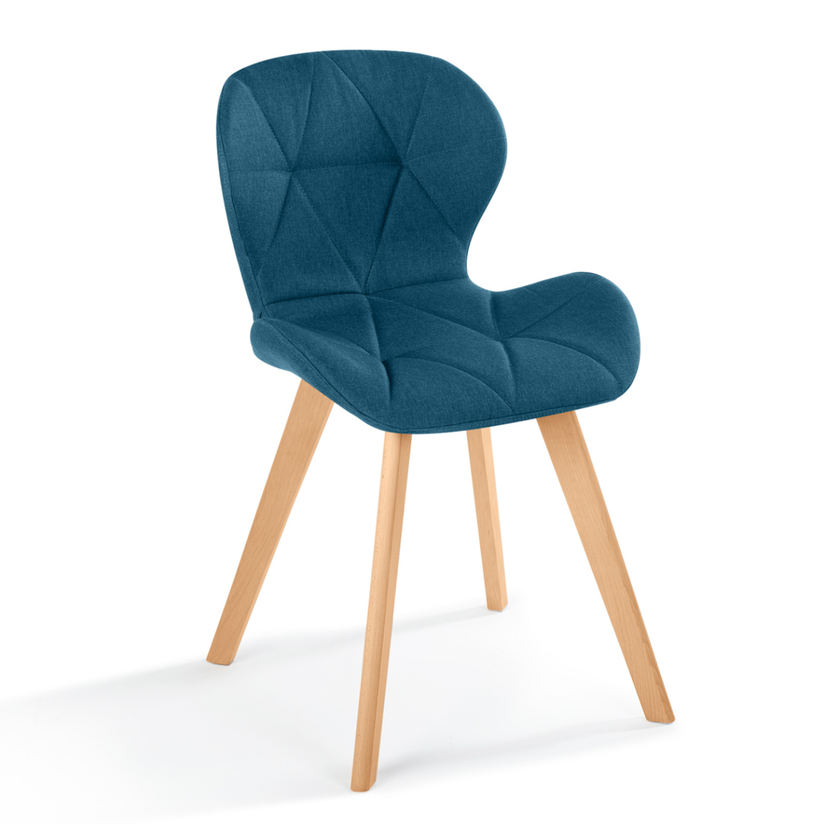 ID MARKET Lot de 4 chaises ROBINE en tissu bleu canard pour salle à manger