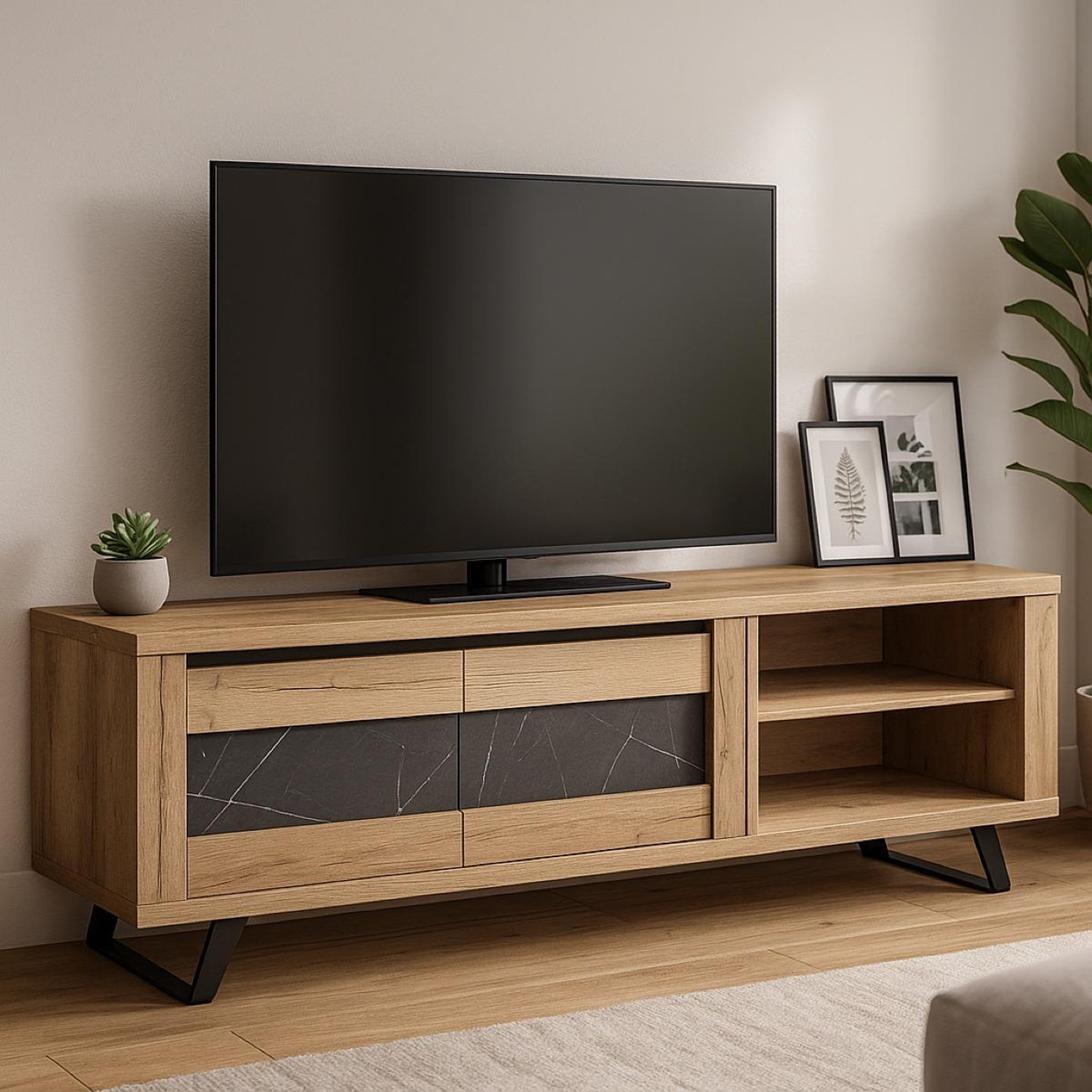 Voir la diapositive 2 : JLC KREATION Meuble tv contemporain bois et porte céramique 180cm horace