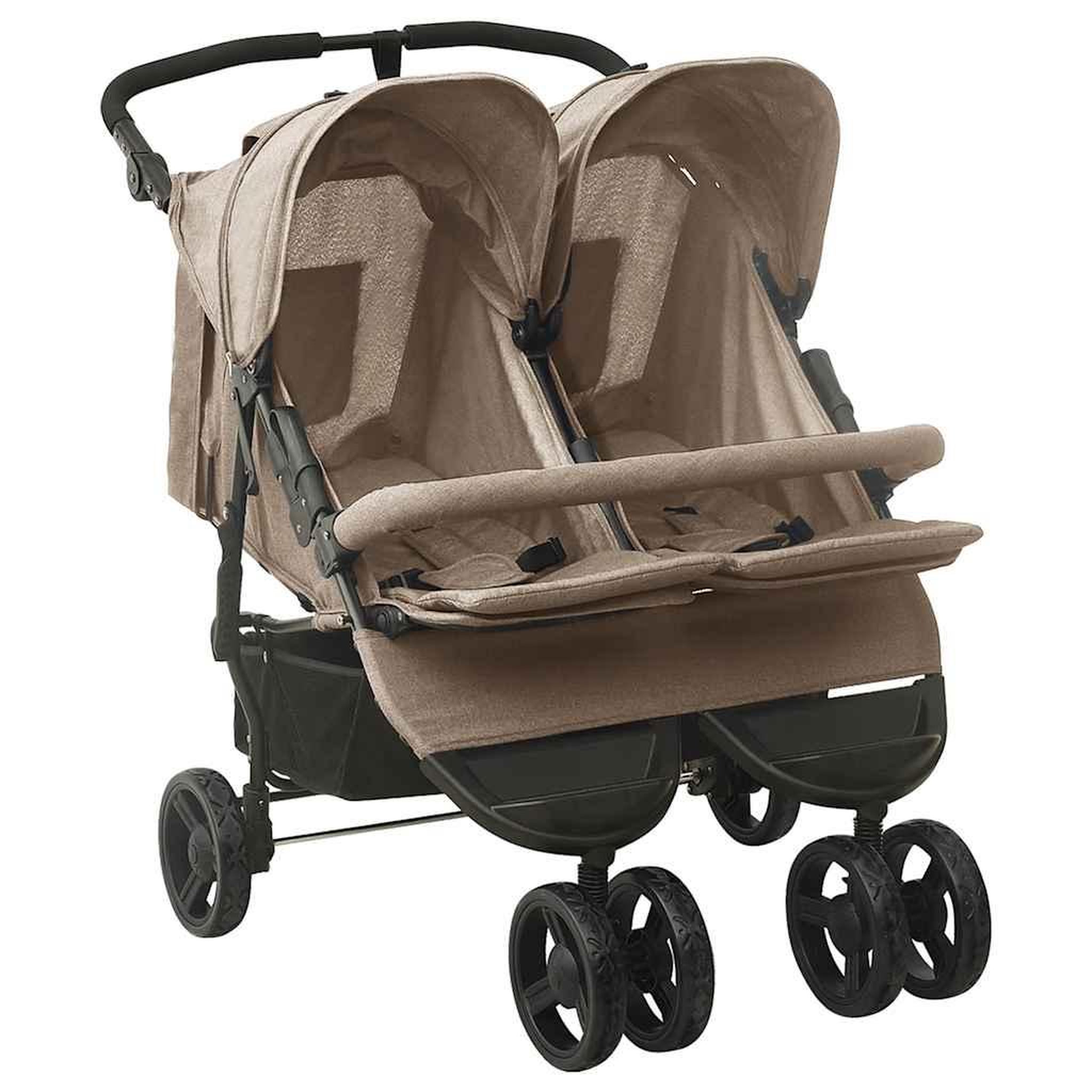 VIDAXL Poussette a deux places Taupe Acier