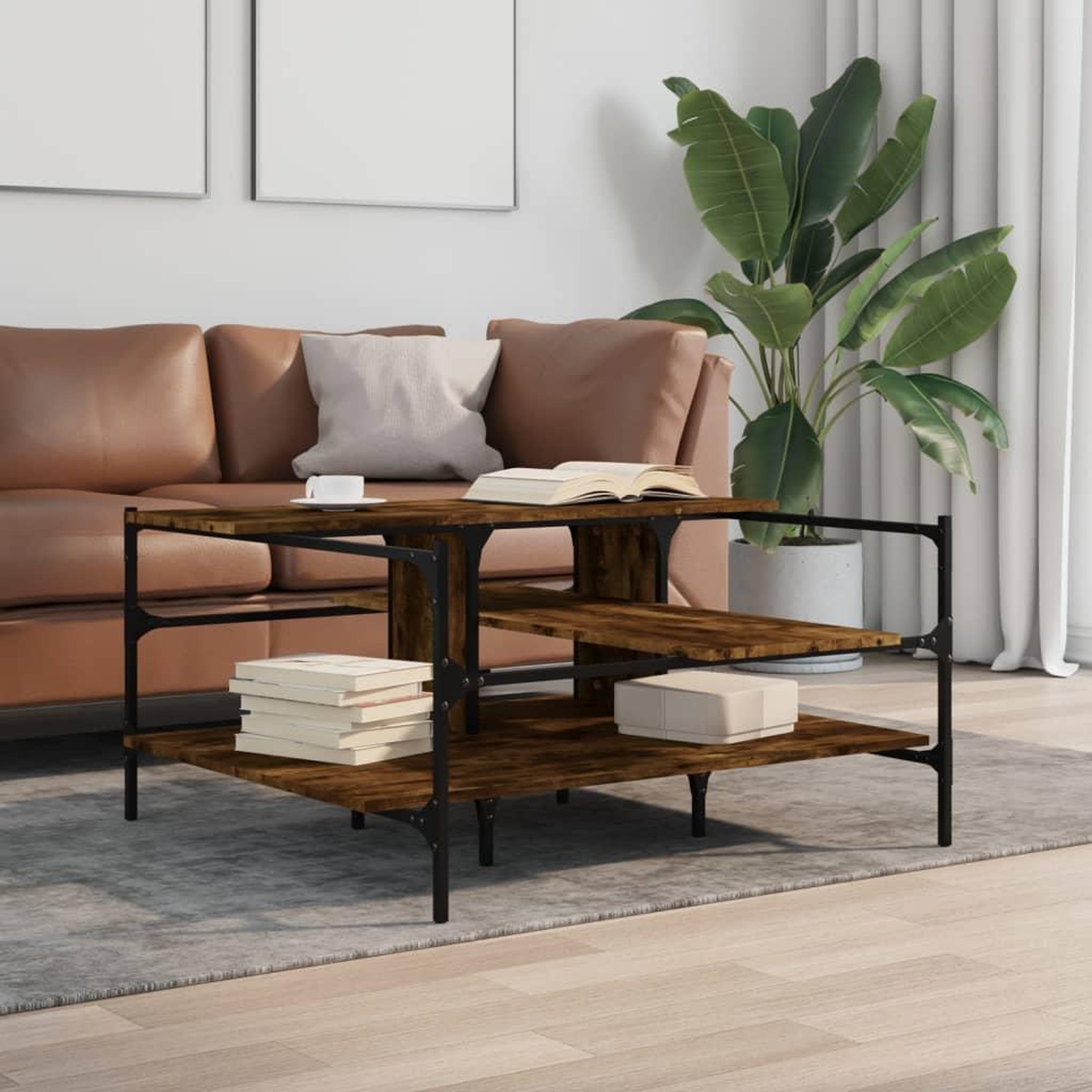 Voir la diapositive 3 : VIDAXL Table basse chene fume 100x100x48,5 cm bois d'ingenierie