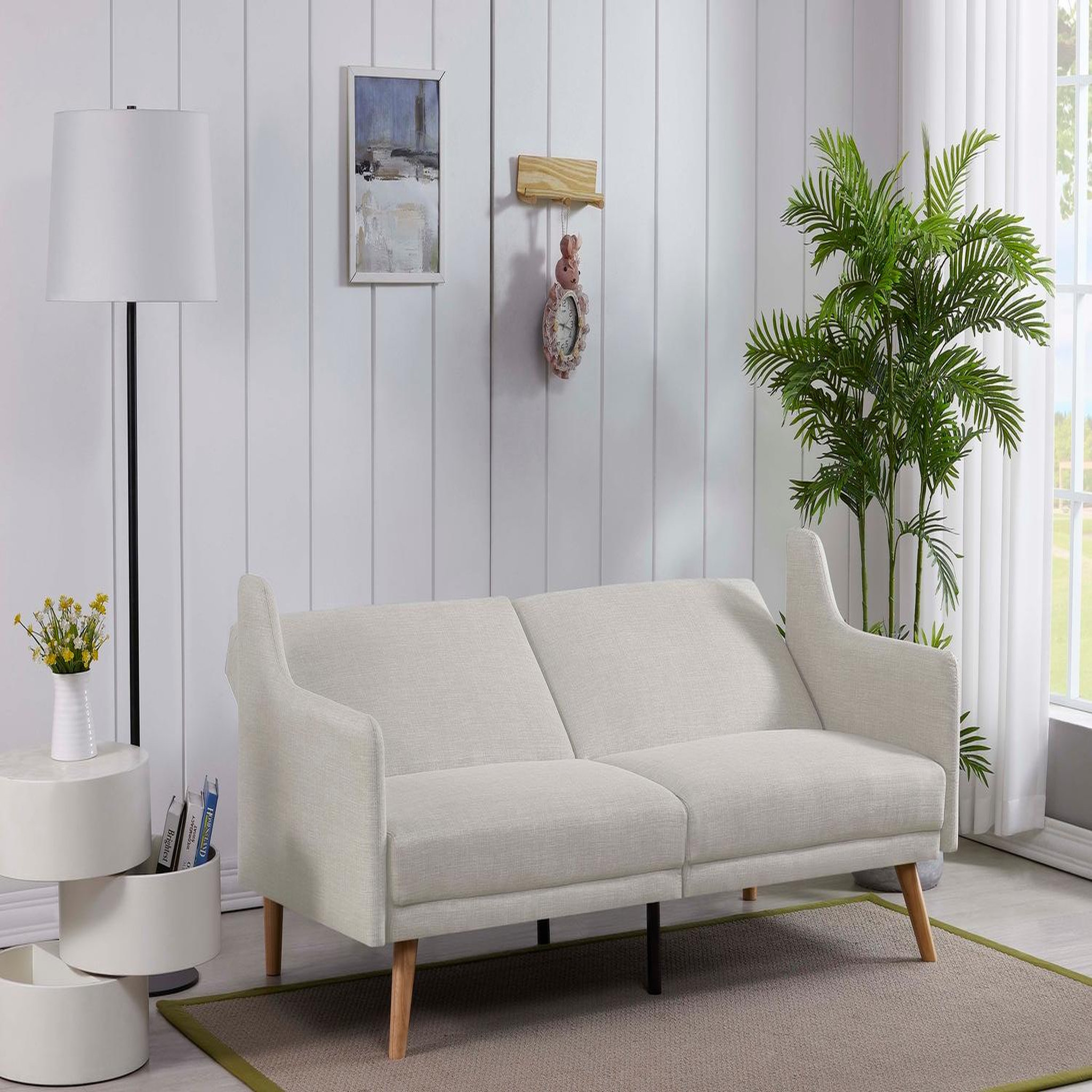 Voir la diapositive 5 : CONCEPT USINE Canapé scandinave convertible 3 places en tissu gris clair ester