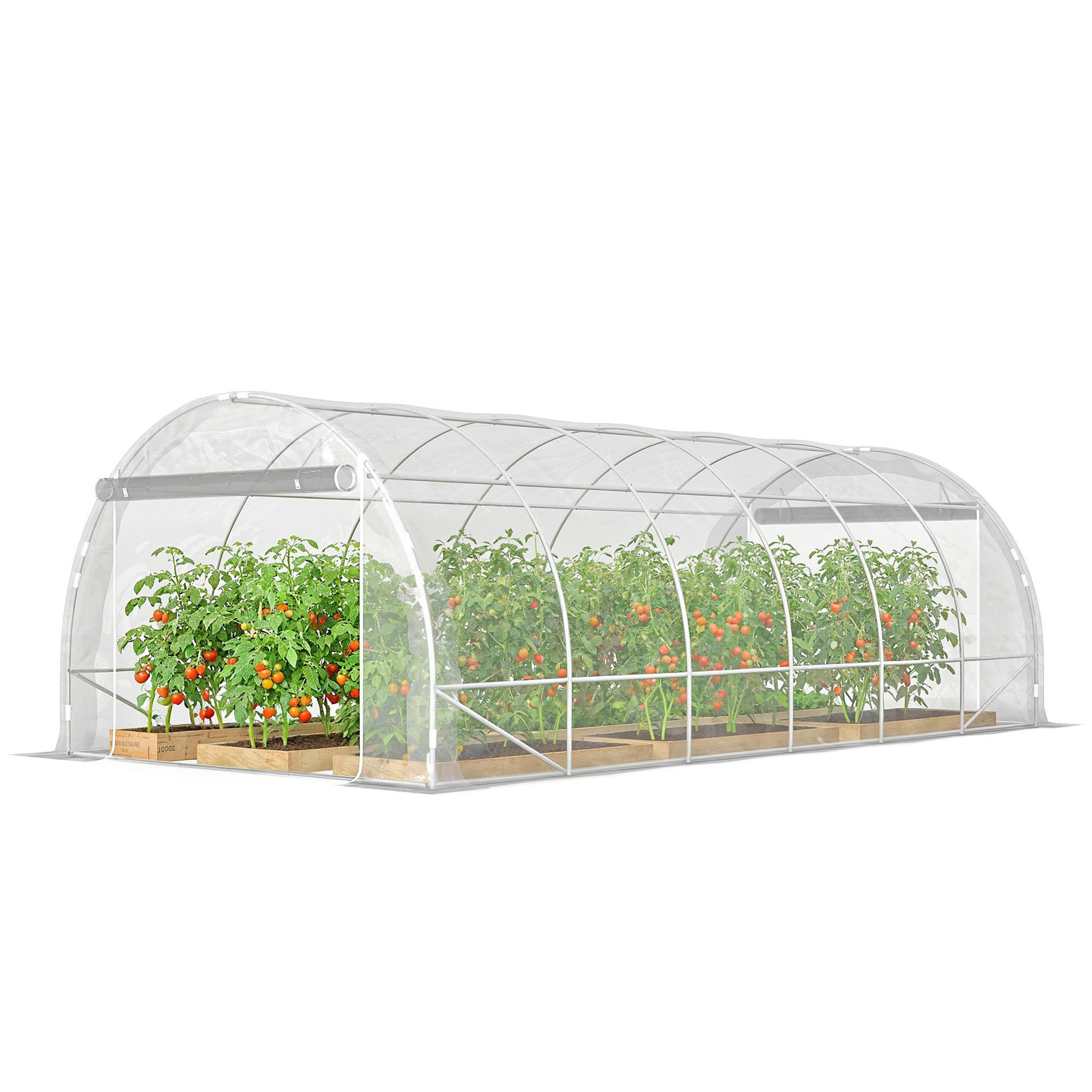 Voir la diapositive 5 : OUTSUNNY Serre tunnel de jardin 18 m² - 2 grandes portes enroulables - acier galvanisé bâche transparente