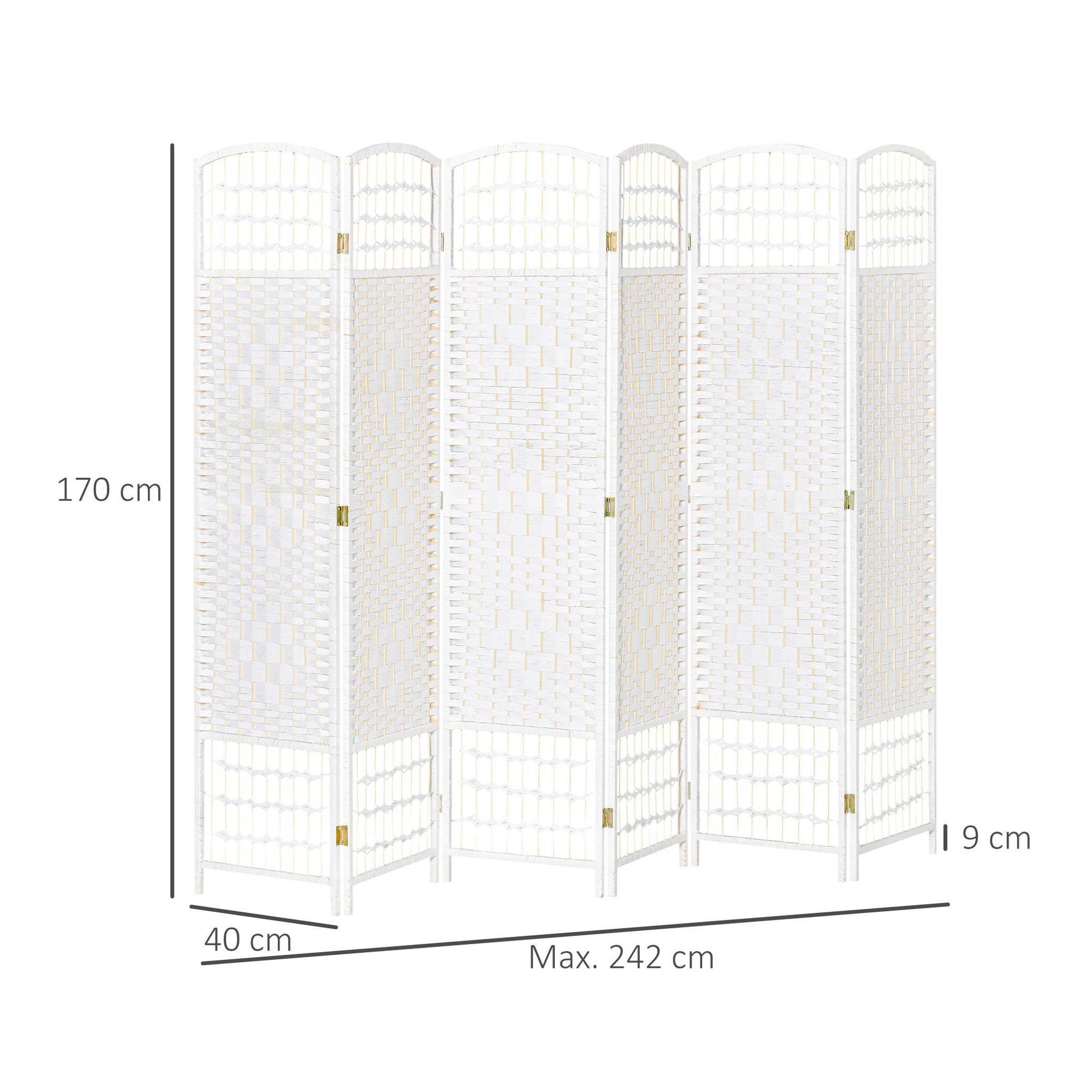 Voir la diapositive 3 : HOMCOM Paravent intérieur 6 panneaux pliables séparateur de pièce bois de peuplier bambou fibres de papier tressée blanc paille