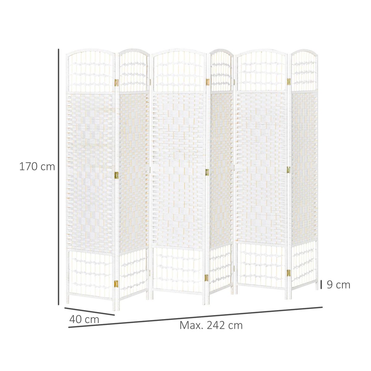 HOMCOM Paravent intérieur 6 panneaux pliables séparateur de pièce bois de peuplier bambou fibres de papier tressée blanc paille