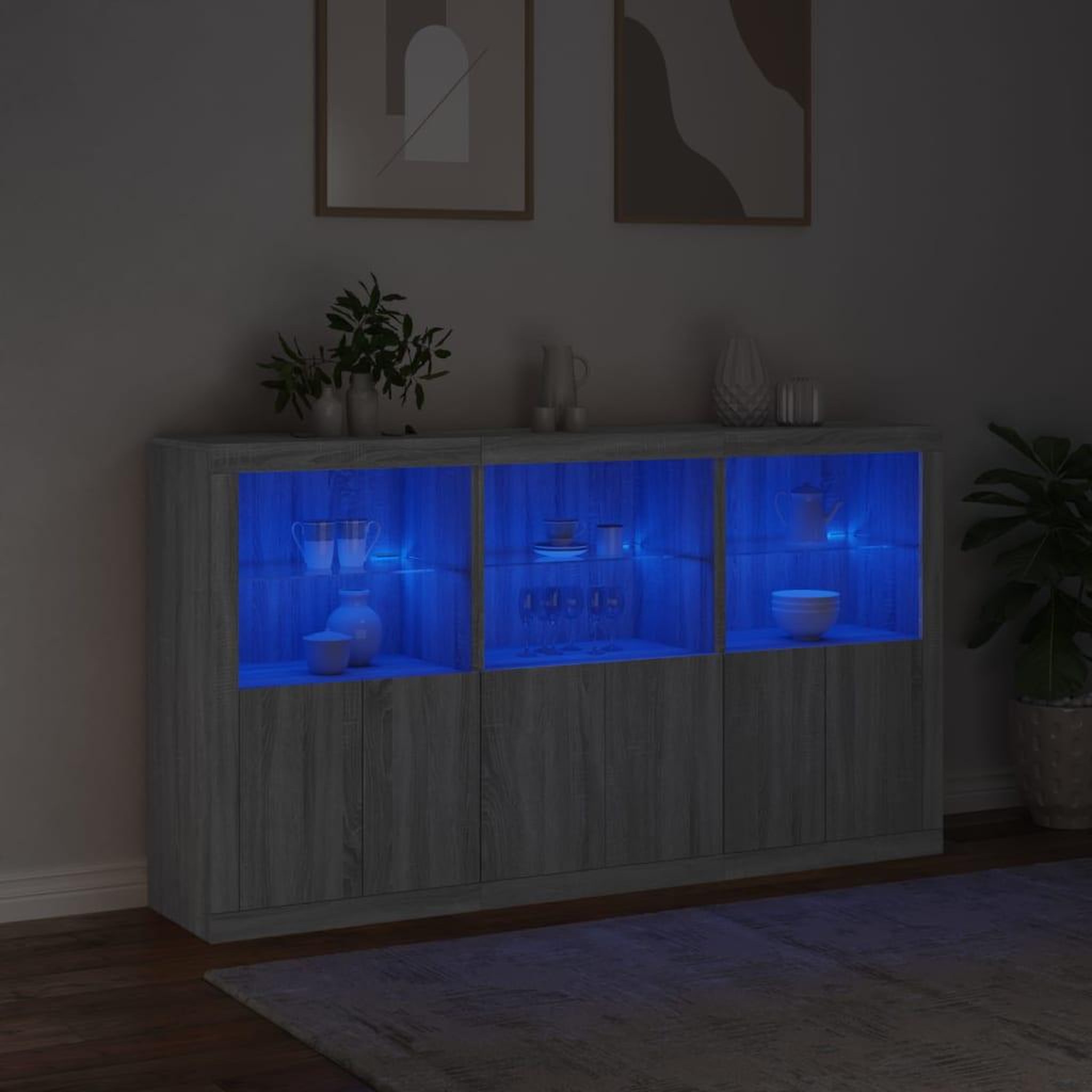 Voir la diapositive 5 : VIDAXL Buffet avec lumieres LED sonoma gris 181,5x37x100 cm