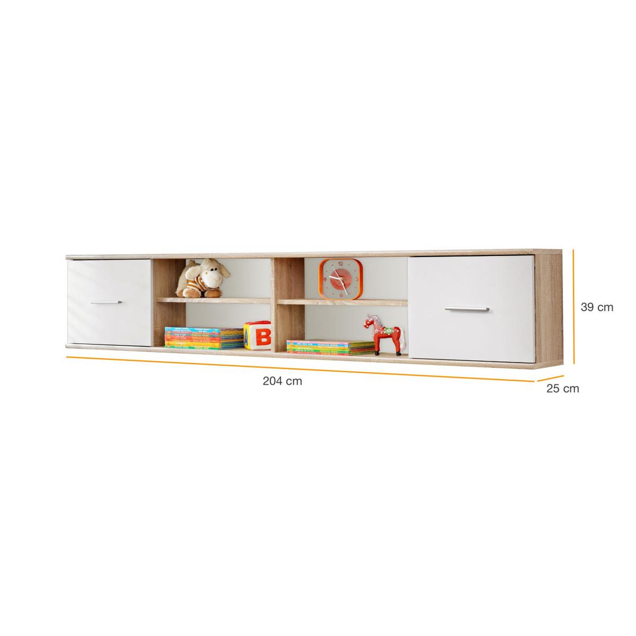 Voir la diapositive 2 : Paris Prix Étagère 2 niveaux & 2 portes  dino  204cm chêne & blanc