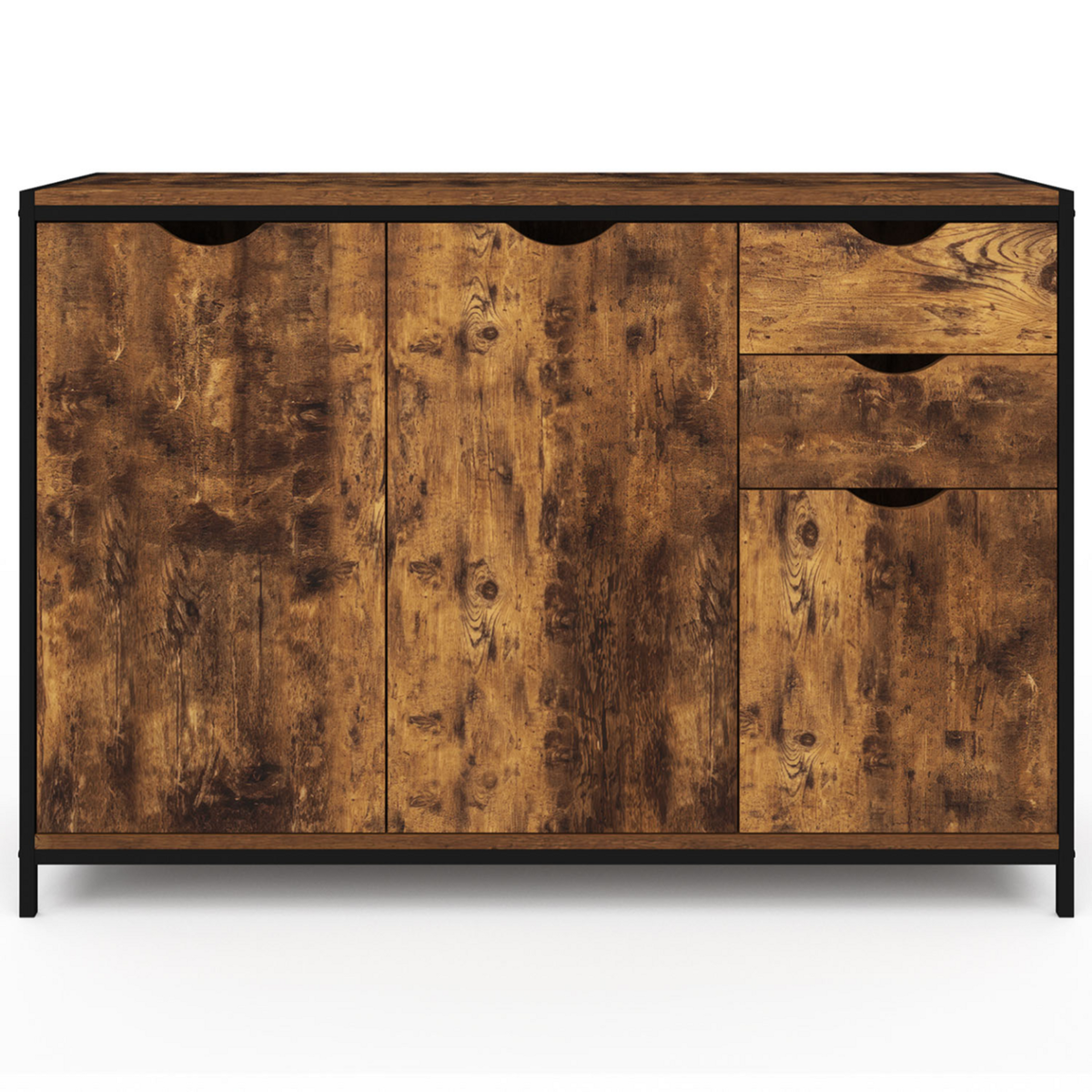 ID MARKET Buffet bas 110 cm DAYTON avec placards et tiroirs design industriel