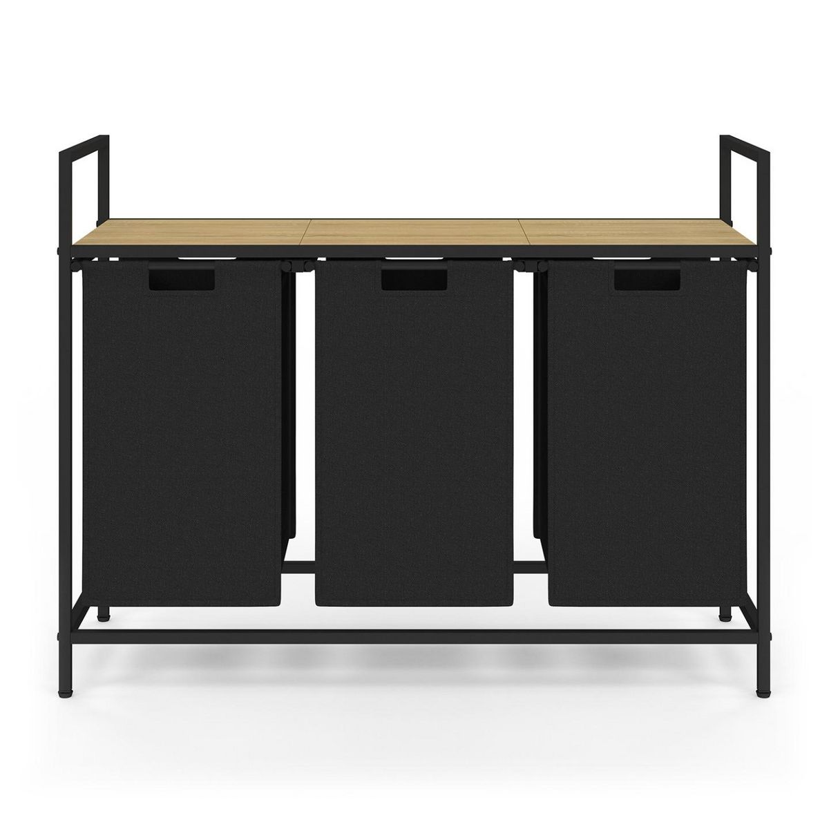 ID MARKET Panier à linge 3 bacs DETROIT tissu noir design industriel