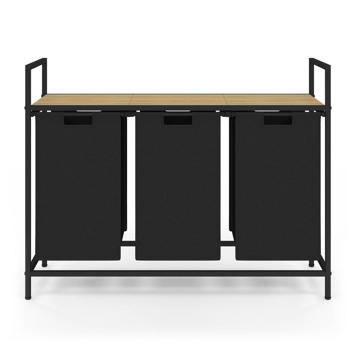 ID MARKET Panier à linge 3 bacs DETROIT tissu noir design industriel